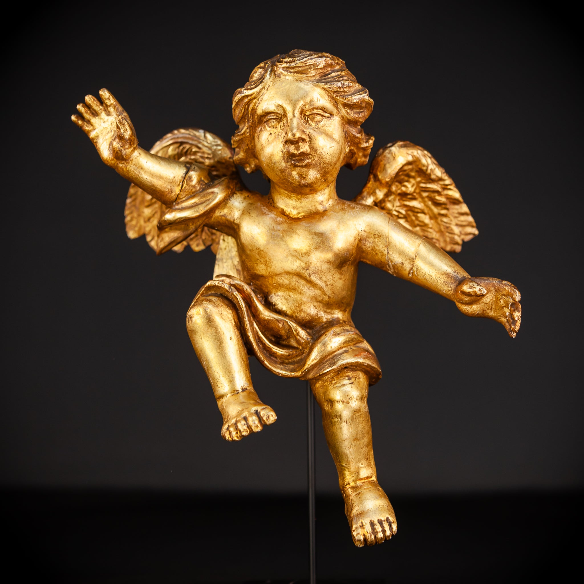 Angel Wooden Statue | 1800s Antique | 14.4" / 36.5 cm