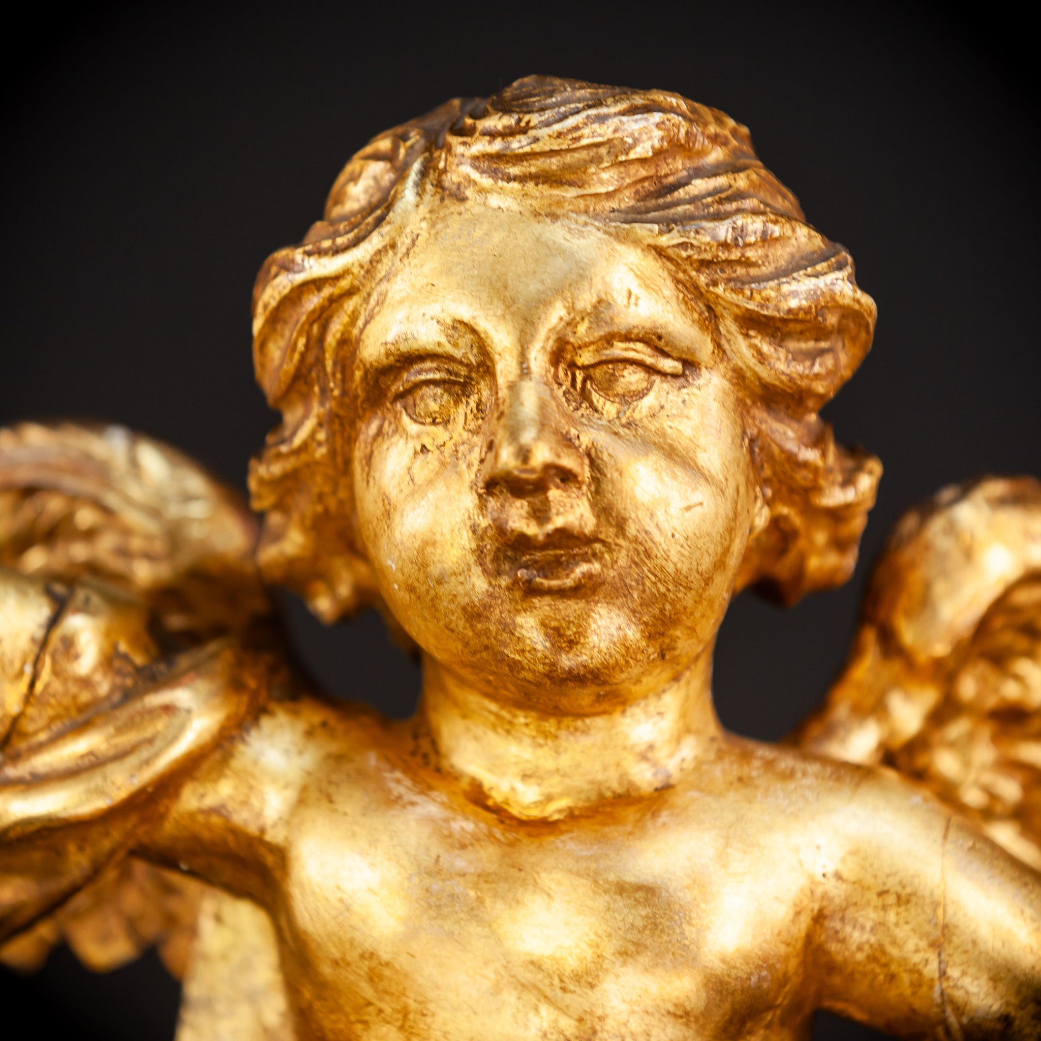 Angel Wooden Statue | 1800s Antique | 14.4" / 36.5 cm