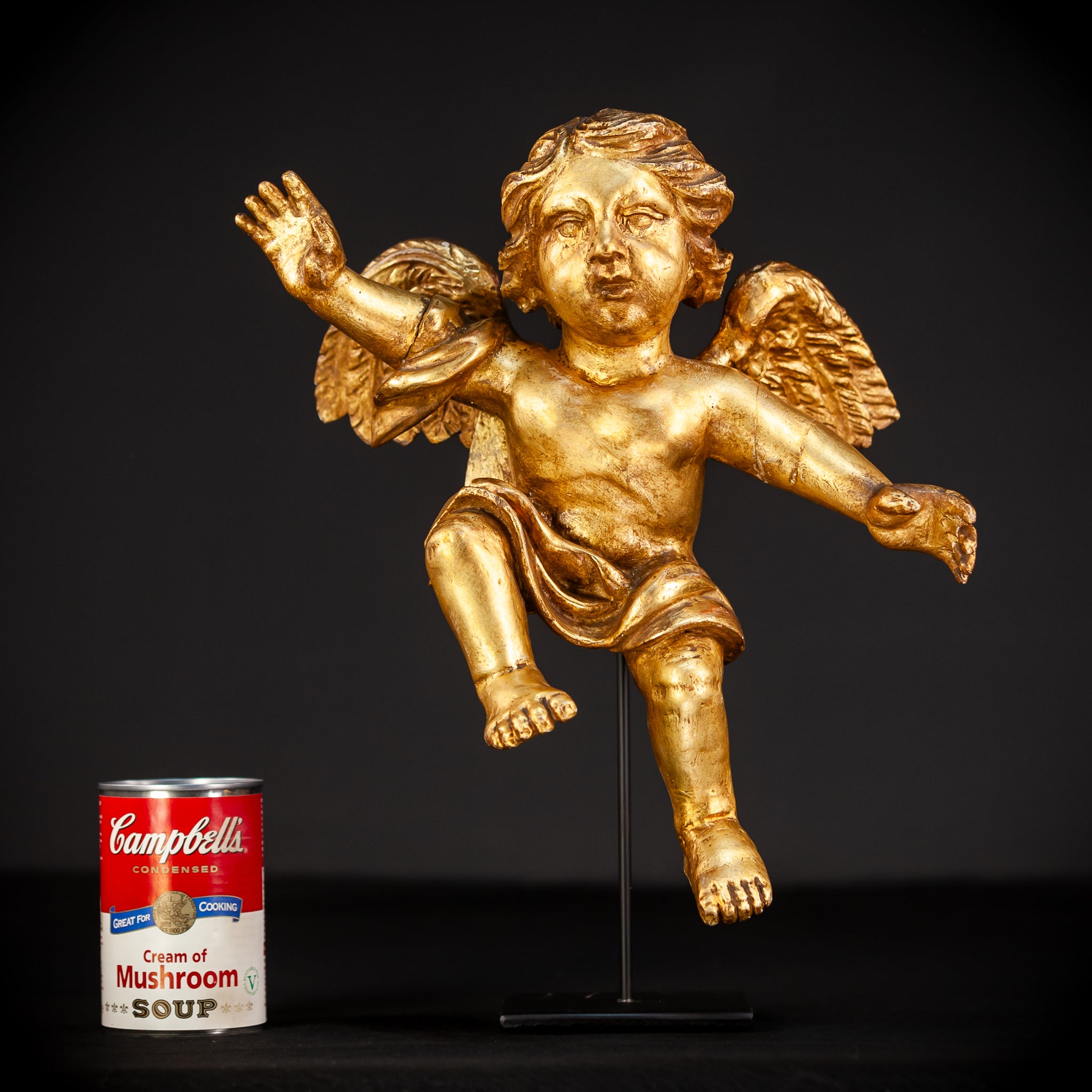 Angel Wooden Statue | 1800s Antique | 14.4" / 36.5 cm