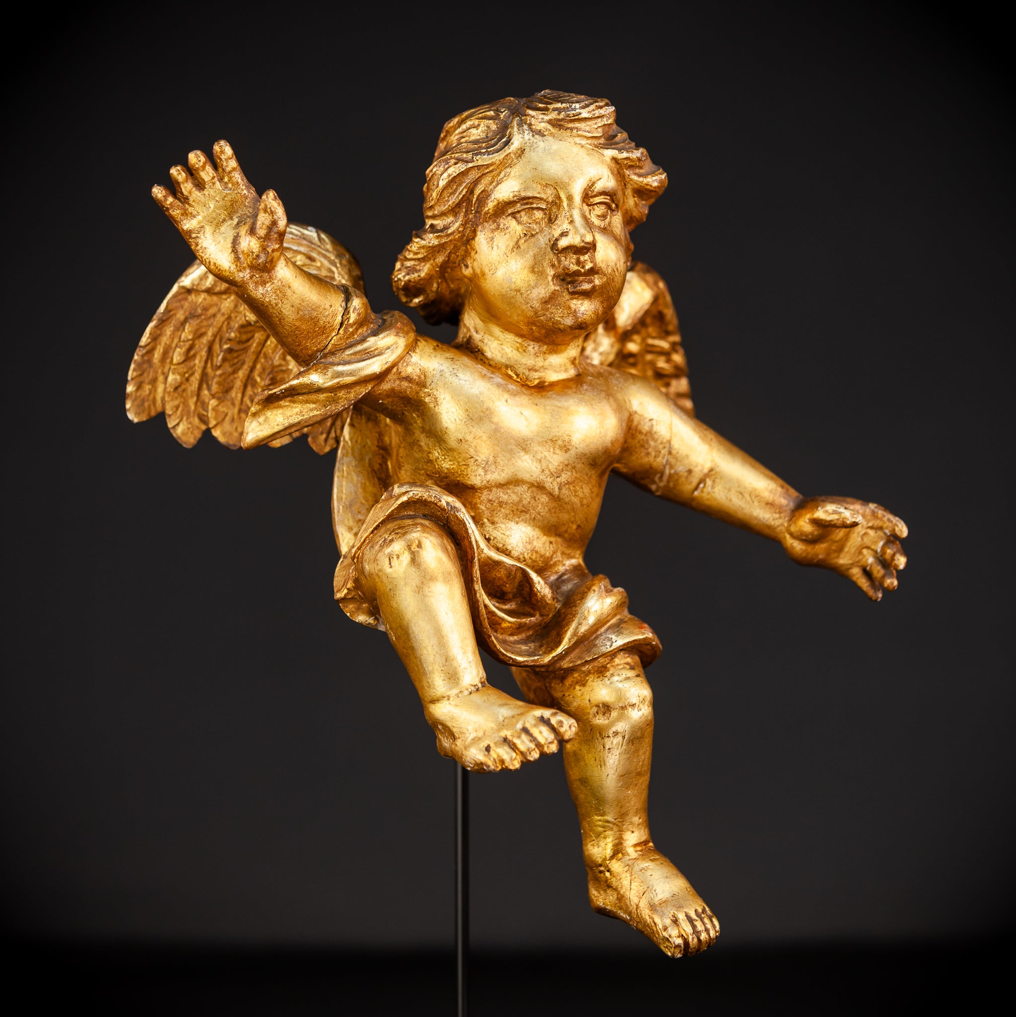 Angel Wooden Statue | 1800s Antique | 14.4" / 36.5 cm