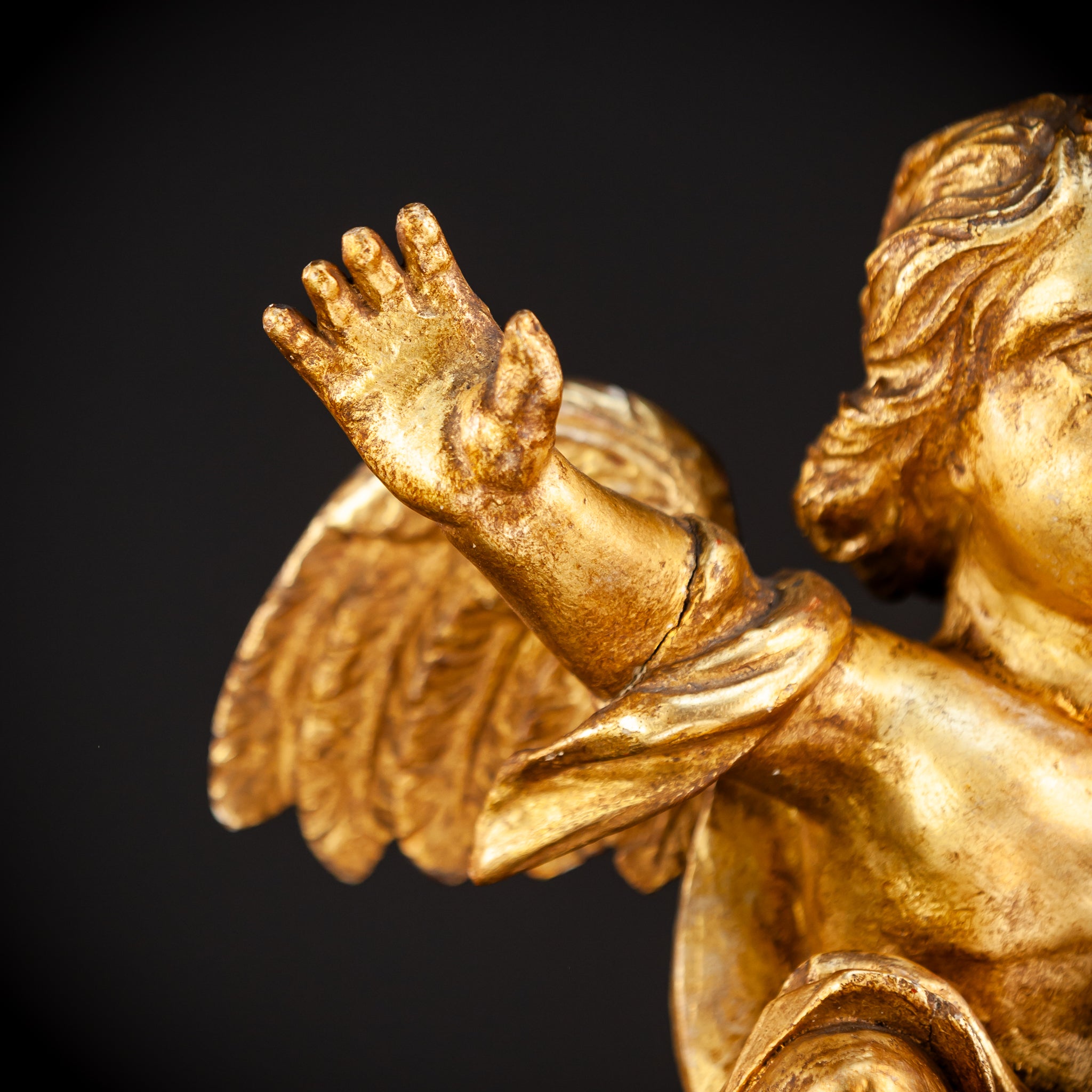 Angel Wooden Statue | 1800s Antique | 14.4" / 36.5 cm