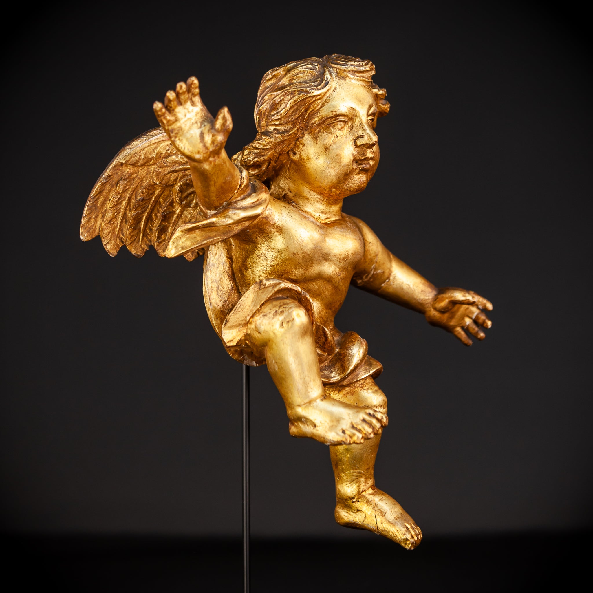 Angel Wooden Statue | 1800s Antique | 14.4" / 36.5 cm