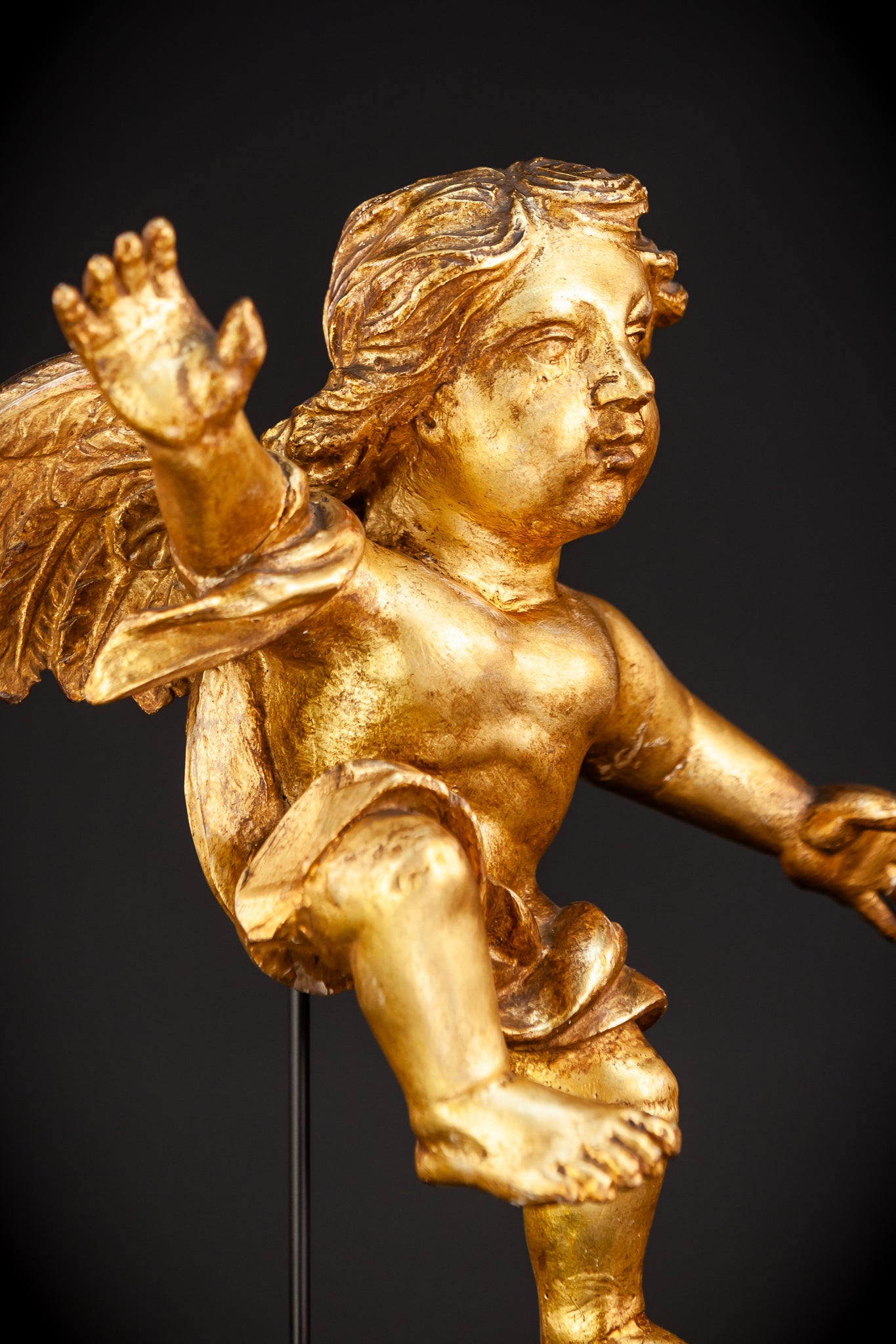 Angel Wooden Statue | 1800s Antique | 14.4" / 36.5 cm