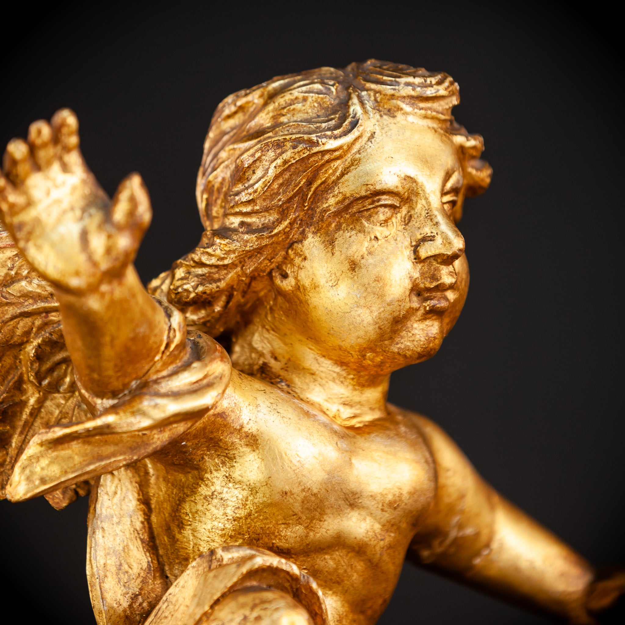 Angel Wooden Statue | 1800s Antique | 14.4" / 36.5 cm