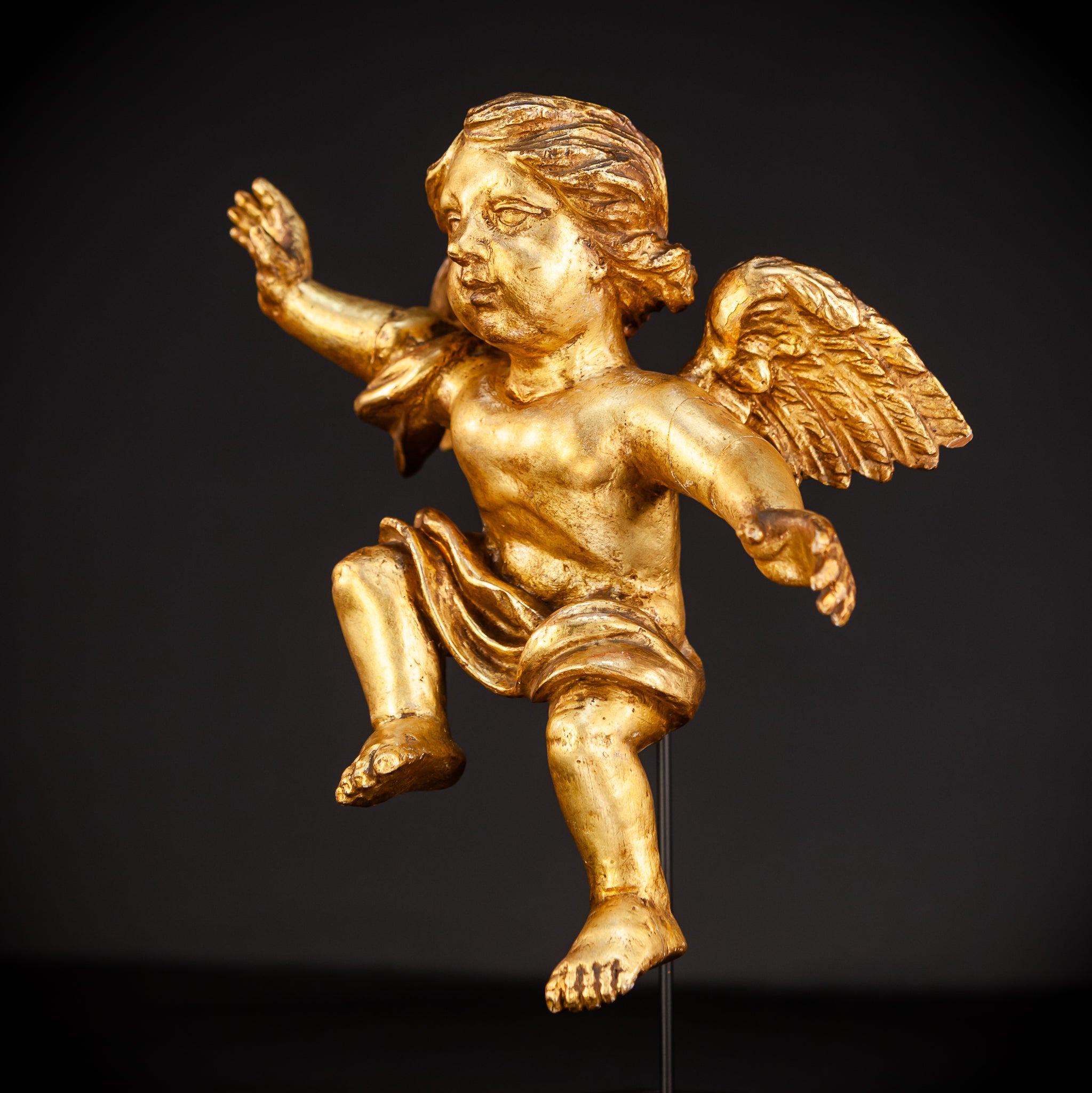 Angel Wooden Statue | 1800s Antique | 14.4" / 36.5 cm