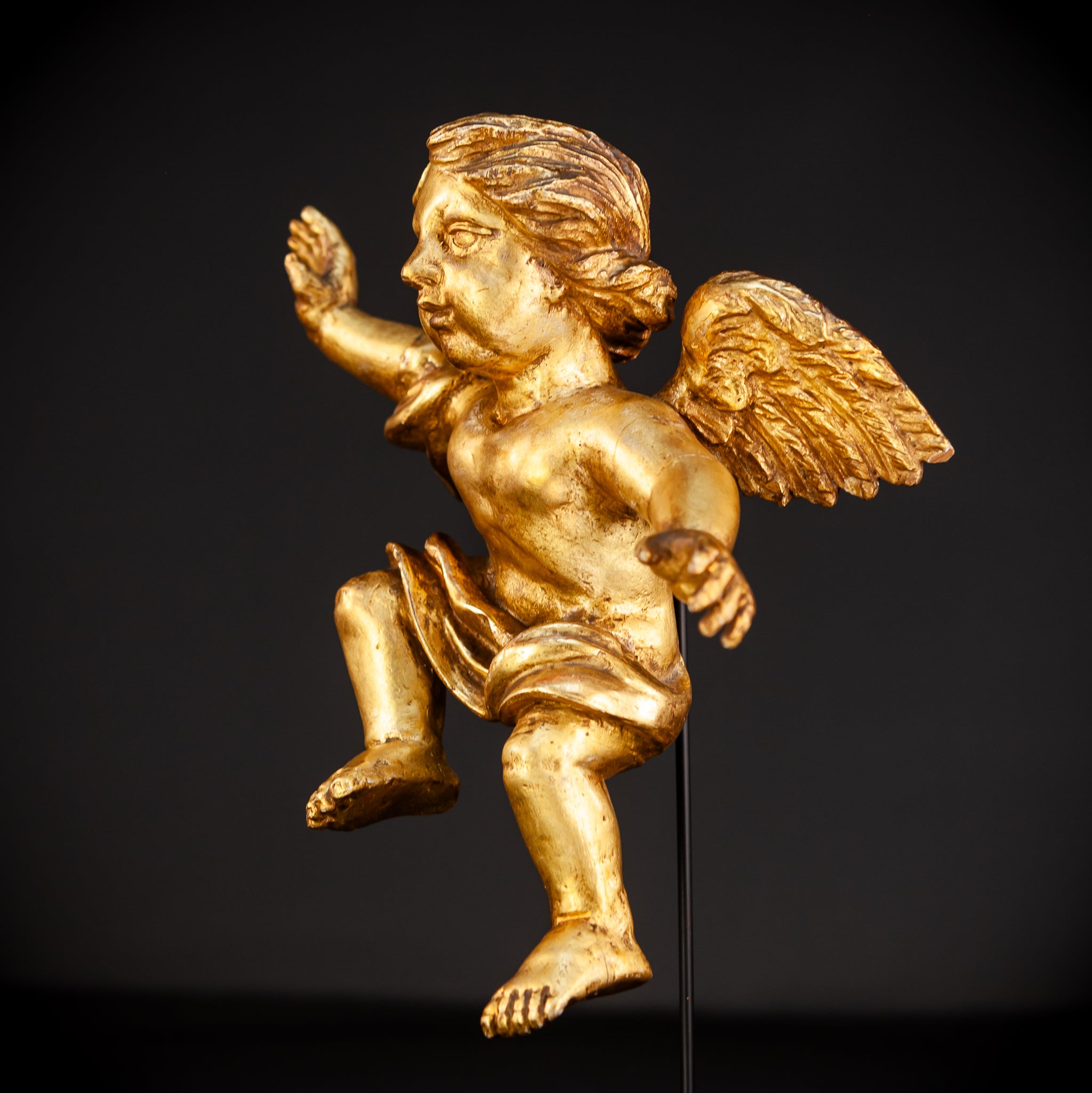 Angel Wooden Statue | 1800s Antique | 14.4" / 36.5 cm