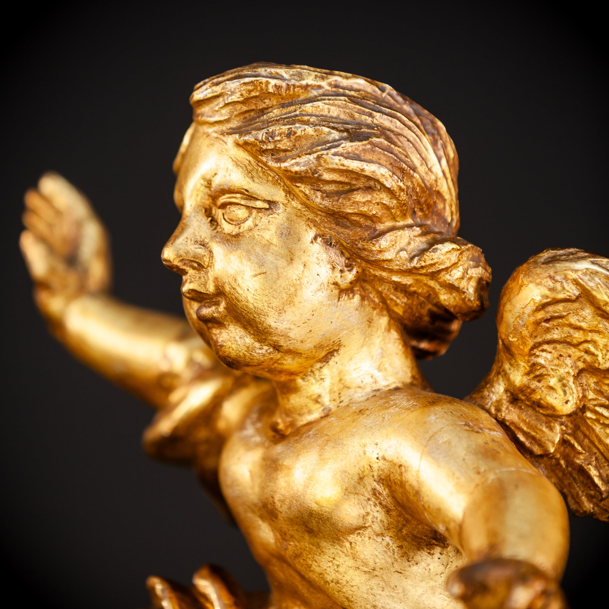 Angel Wooden Statue | 1800s Antique | 14.4" / 36.5 cm