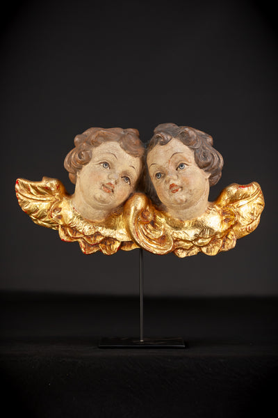 Pair of Angels Wooden Sculpture Vintage | 12.2 " / 31 cm