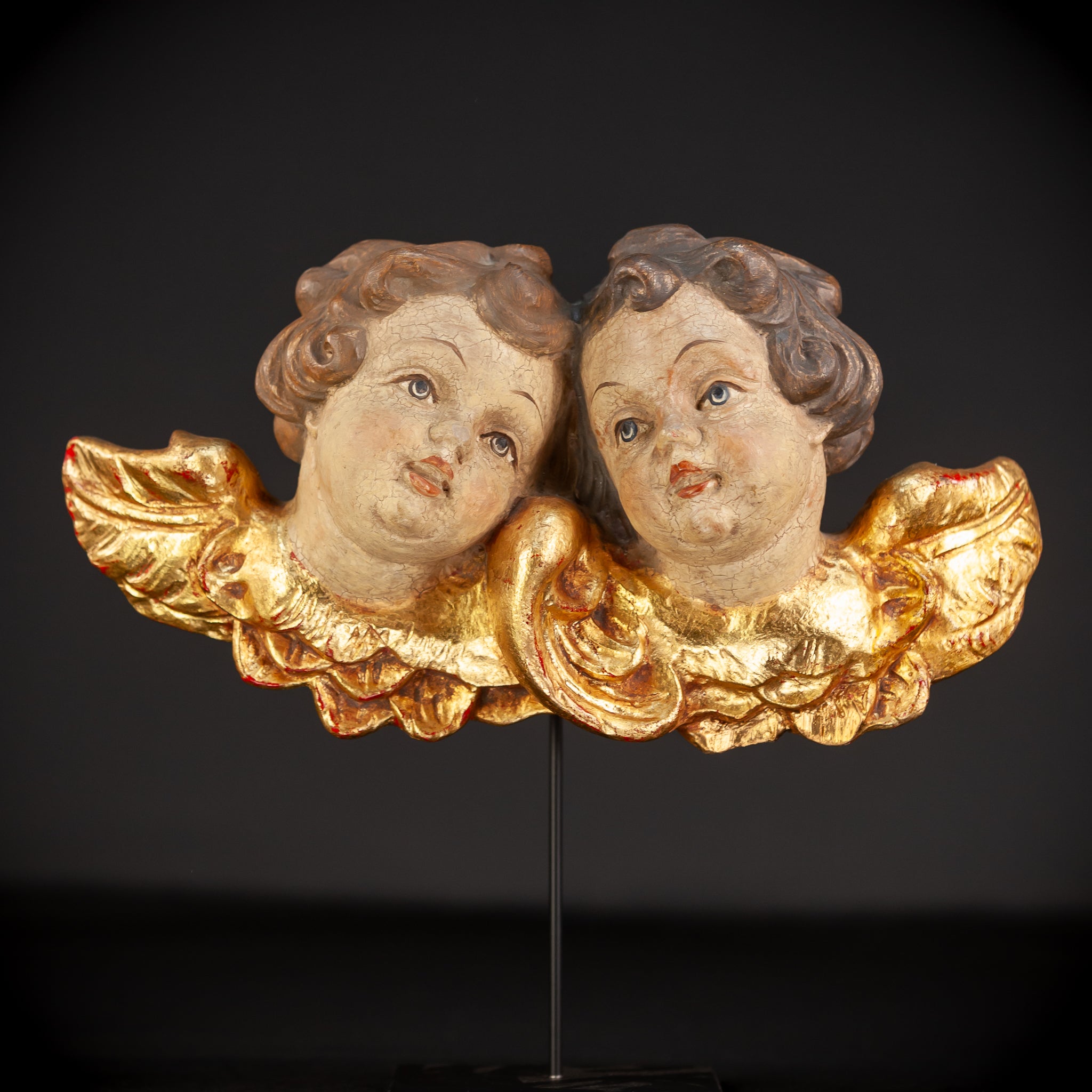 Pair of Angels Wooden Sculpture | mid 1900s Vintage | 12.2 " / 31 cm