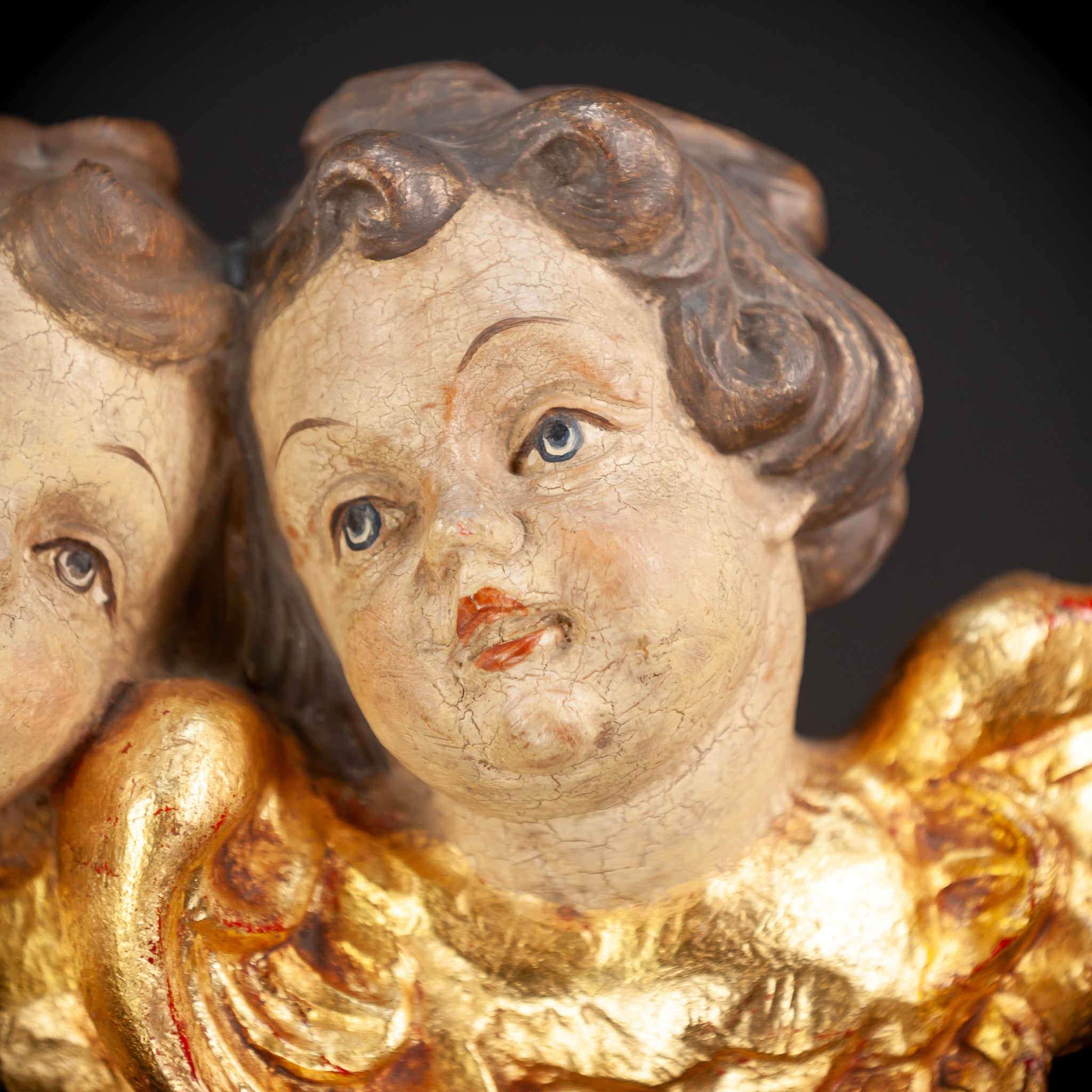 Pair of Angels Wooden Sculpture | mid 1900s Vintage | 12.2 " / 31 cm