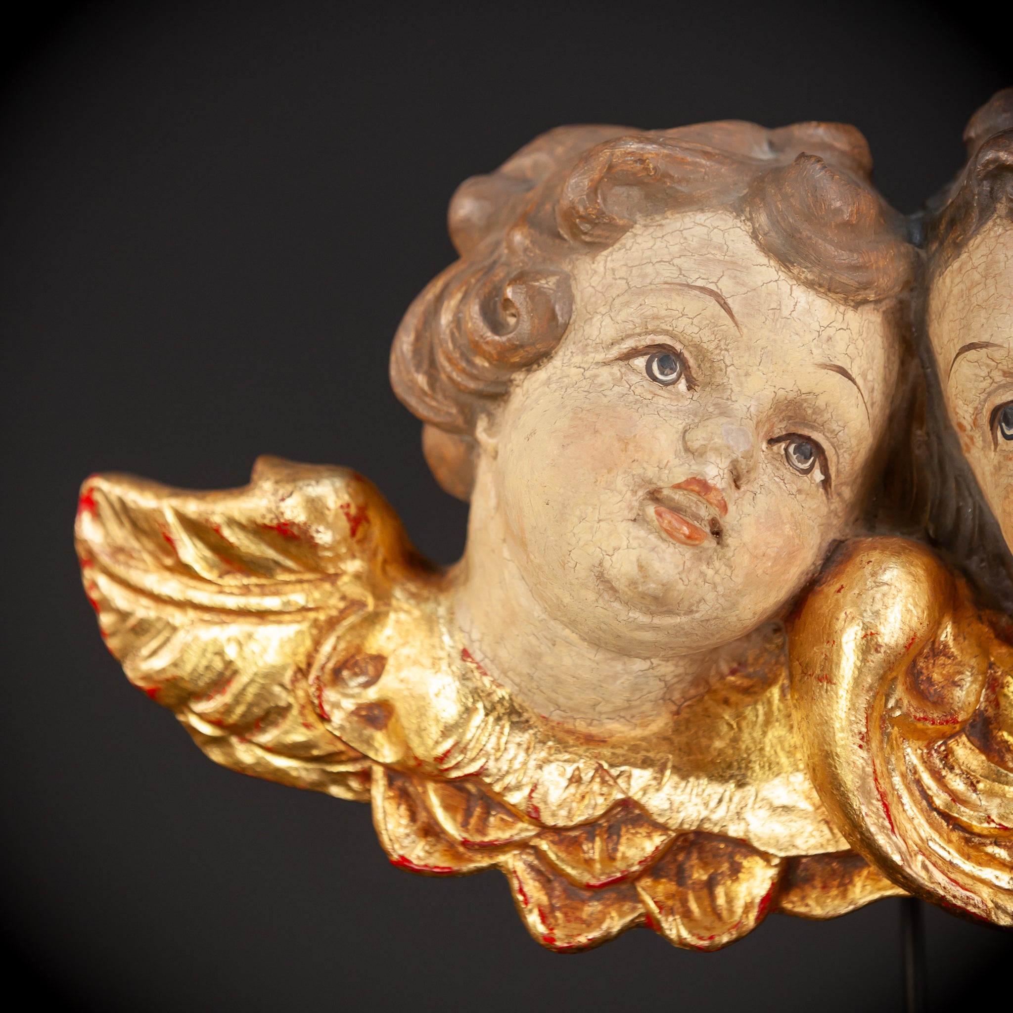 Pair of Angels Wooden Sculpture | mid 1900s Vintage | 12.2 " / 31 cm