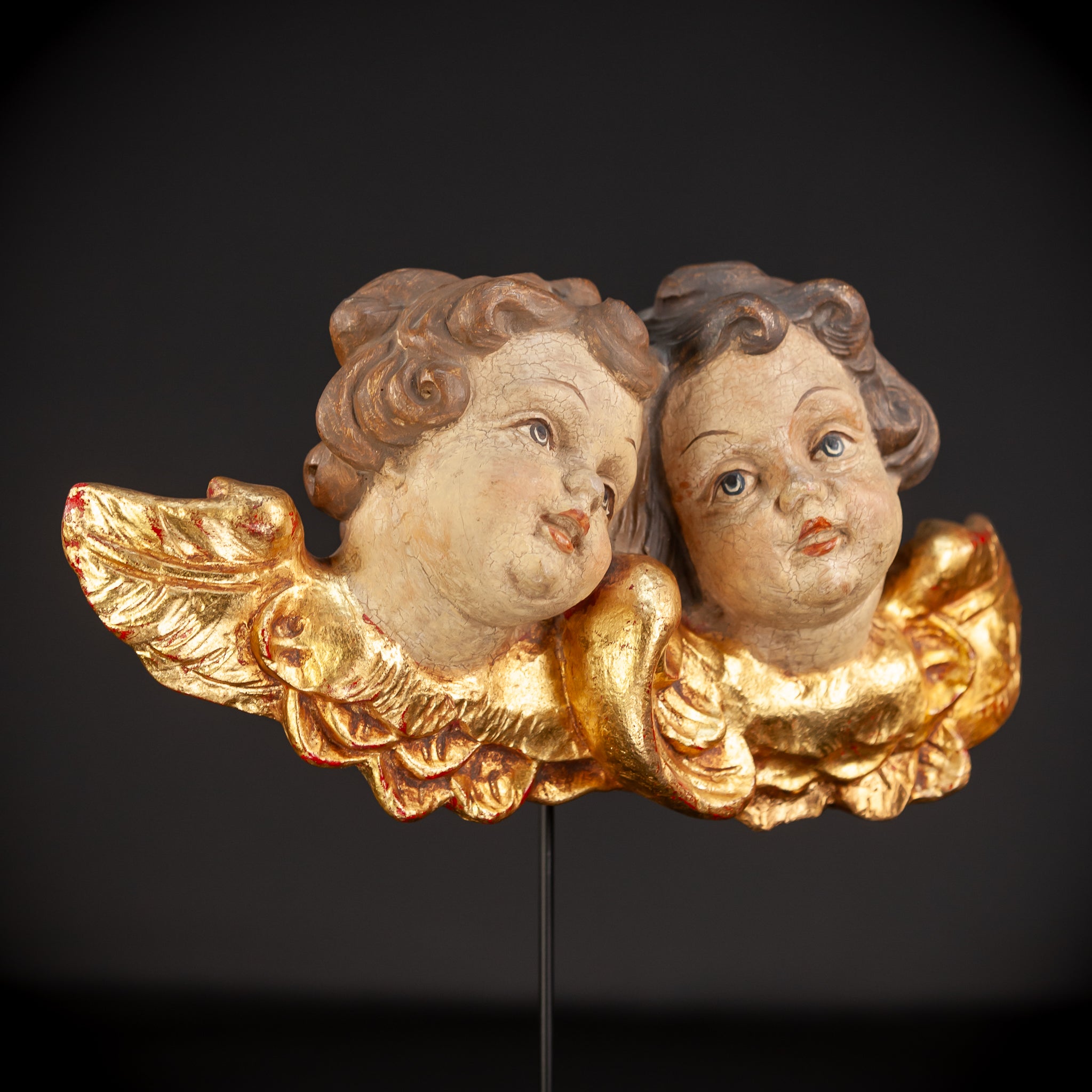 Pair of Angels Wooden Sculpture | mid 1900s Vintage | 12.2 " / 31 cm