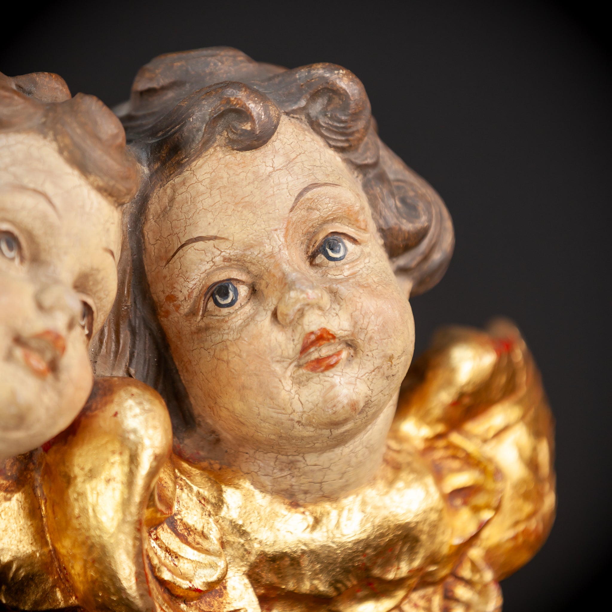 Pair of Angels Wooden Sculpture | mid 1900s Vintage | 12.2 " / 31 cm