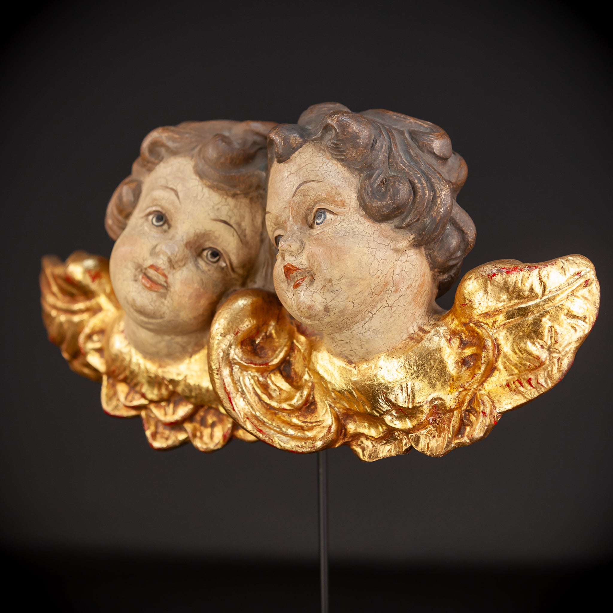 Pair of Angels Wooden Sculpture | mid 1900s Vintage | 12.2 " / 31 cm