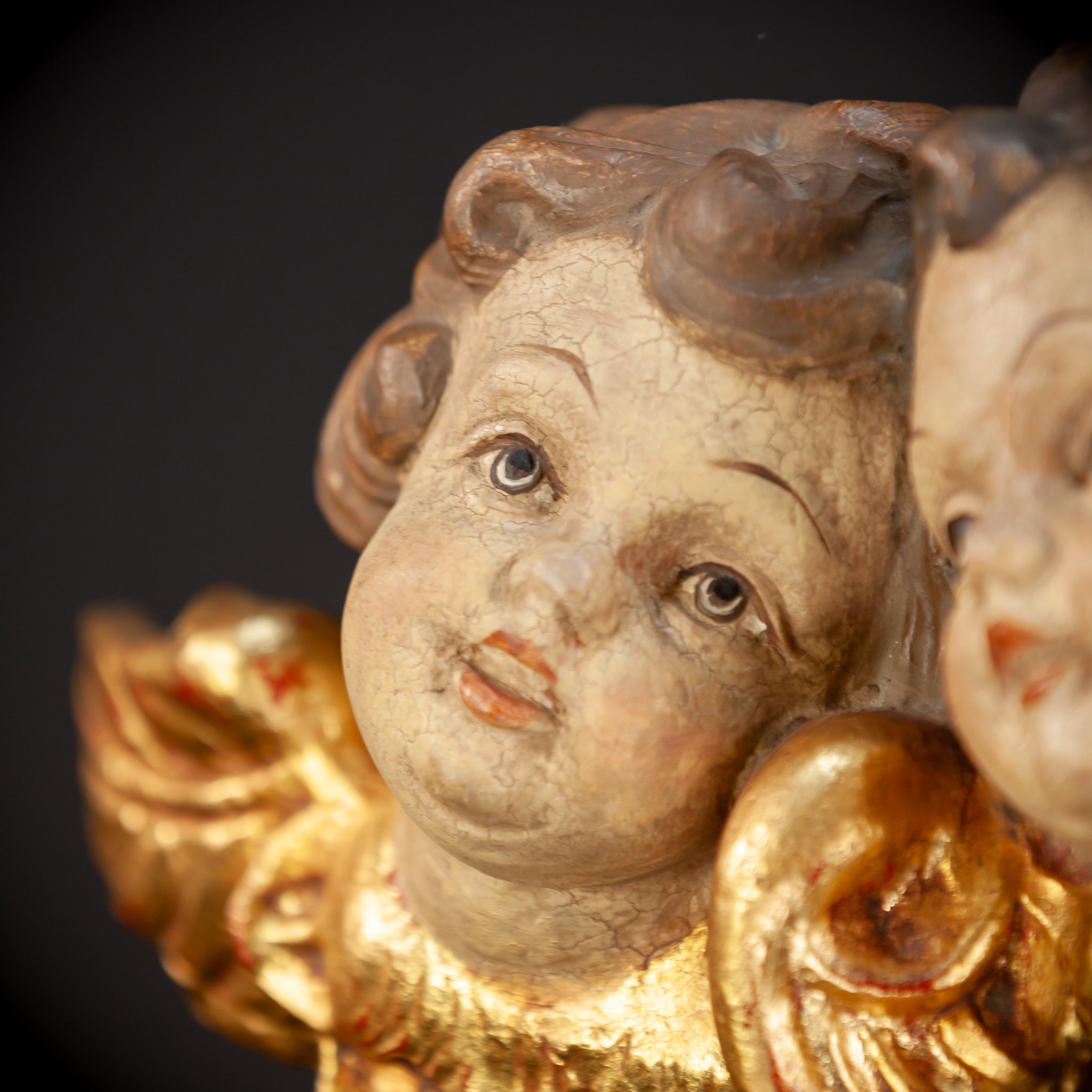 Pair of Angels Wooden Sculpture | mid 1900s Vintage | 12.2 " / 31 cm