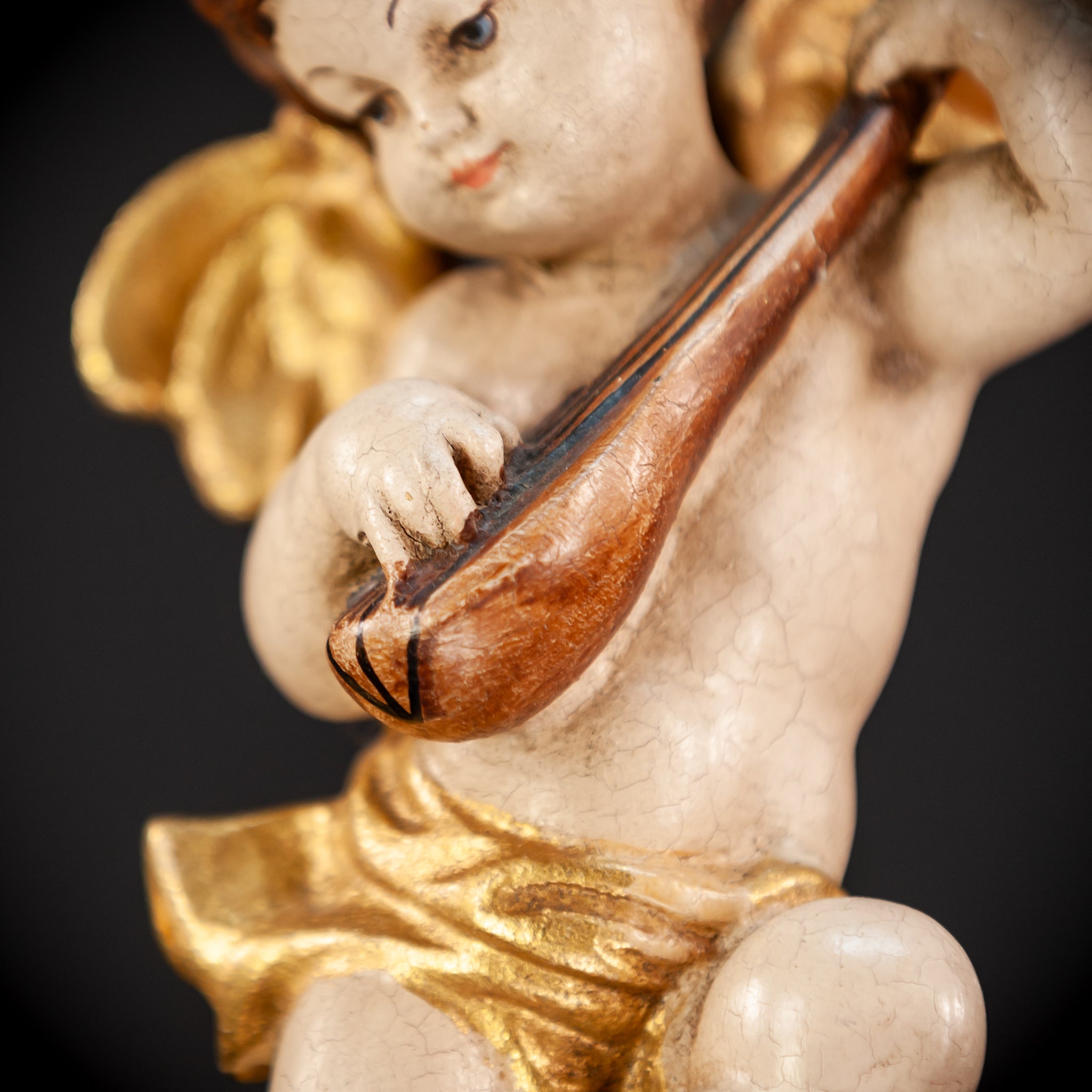 Wood Carving Angel Statue | Vintage 11" / 28 cm