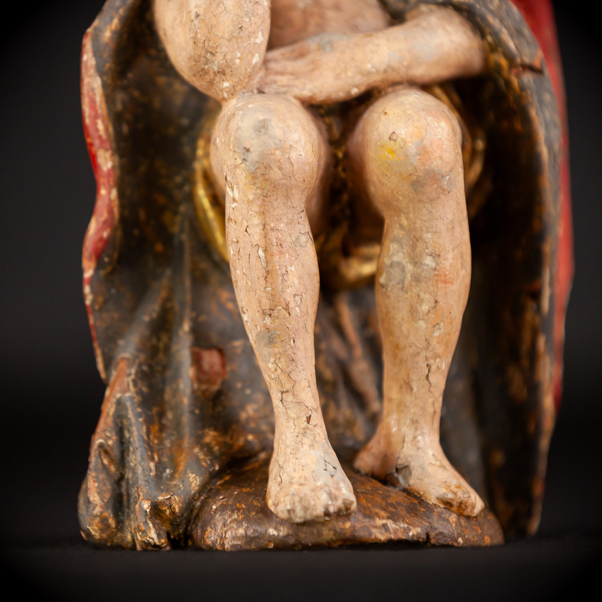 Pensive Christ Wooden Sculpture | 1700s Antique | 7.7" / 19.5 cm