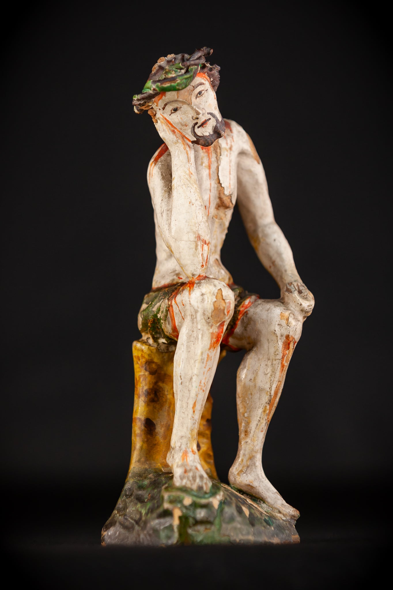 Pensive Christ Wooden Sculpture | Antique 1700s | 7.7" / 19.5 cm