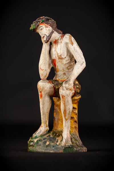 Pensive Christ Wooden Sculpture | Antique 1700s | 7.7" / 19.5 cm