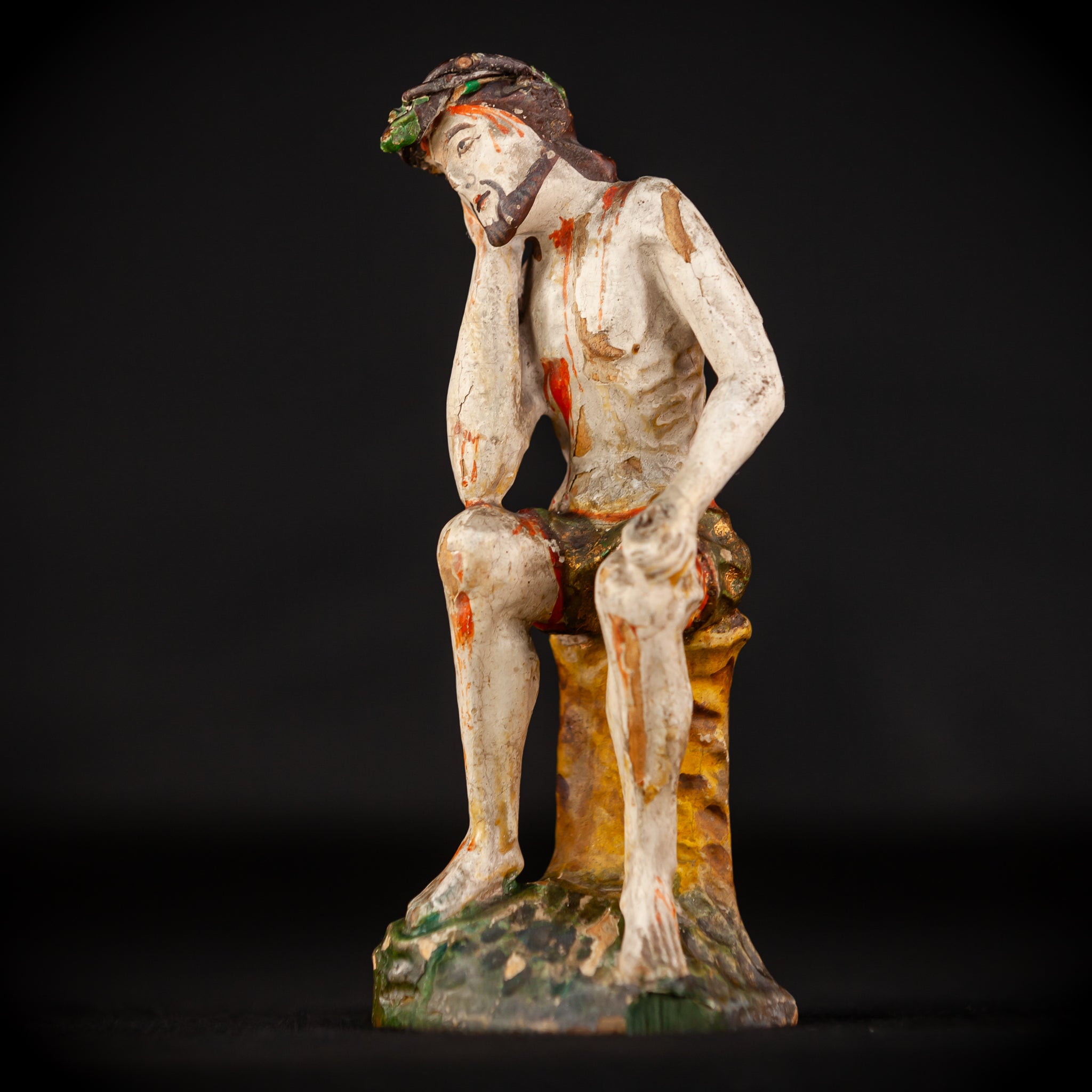 Pensive Christ Wooden Sculpture | Antique 1700s | 7.7" / 19.5 cm