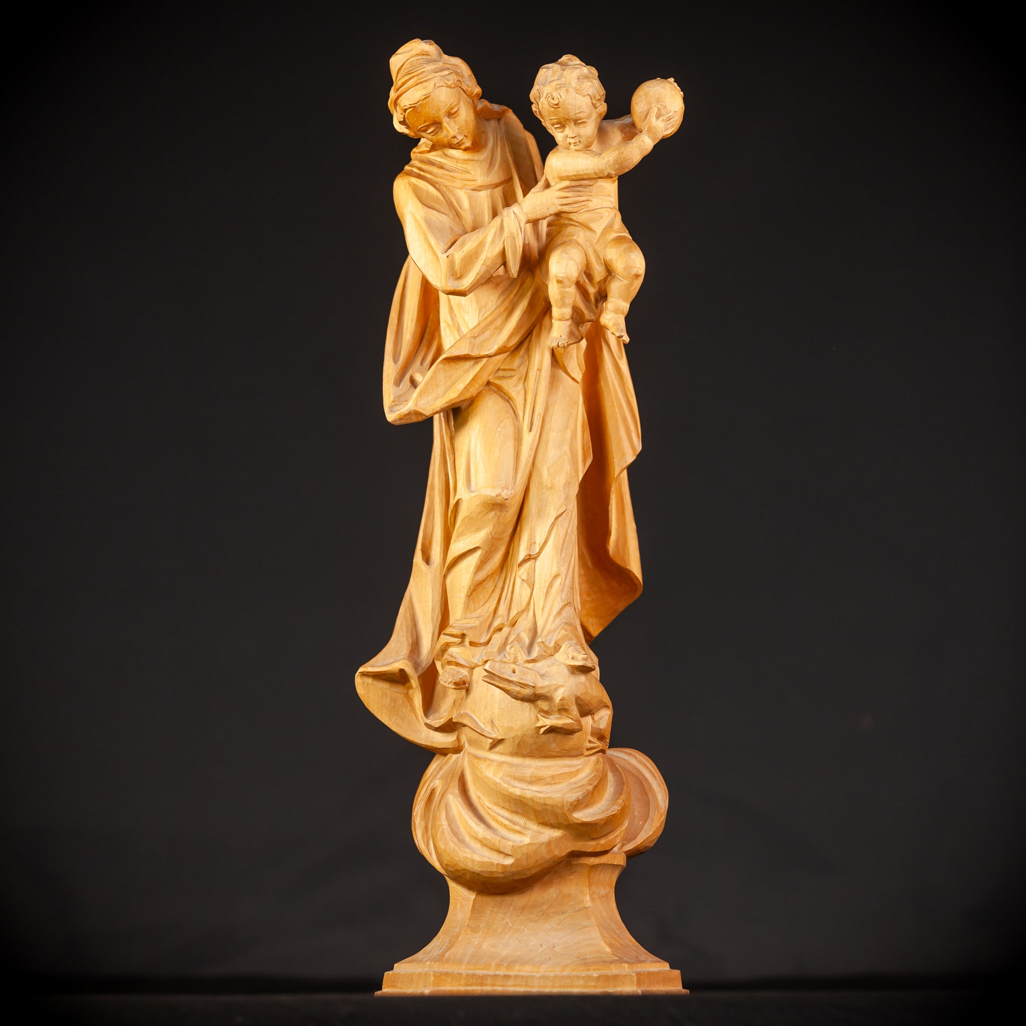 Virgin Mary with Child Jesus Wooden Sculpture | 18.9” / 48 cm
