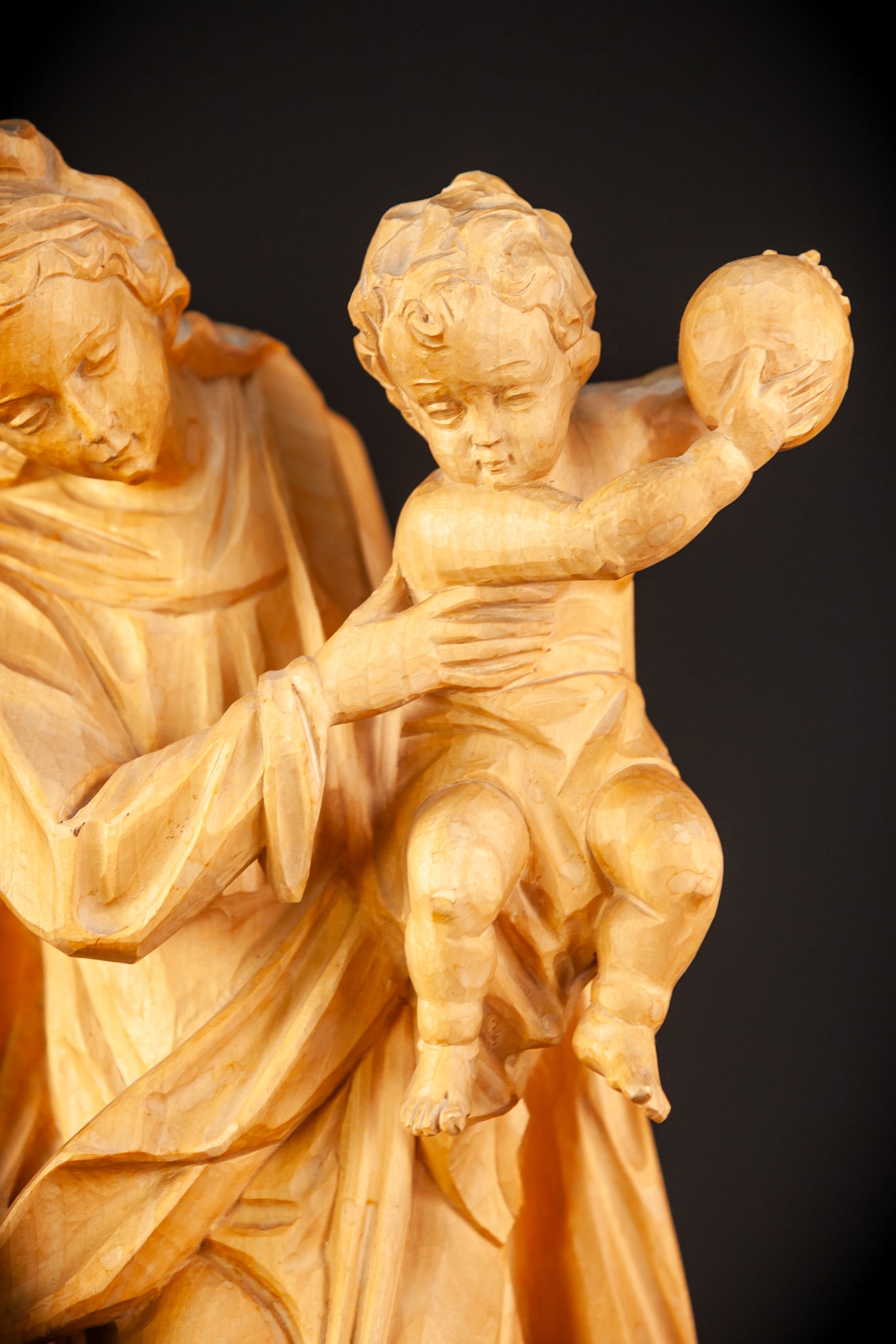 Virgin Mary with Child Jesus Wooden Sculpture | 18.9” / 48 cm