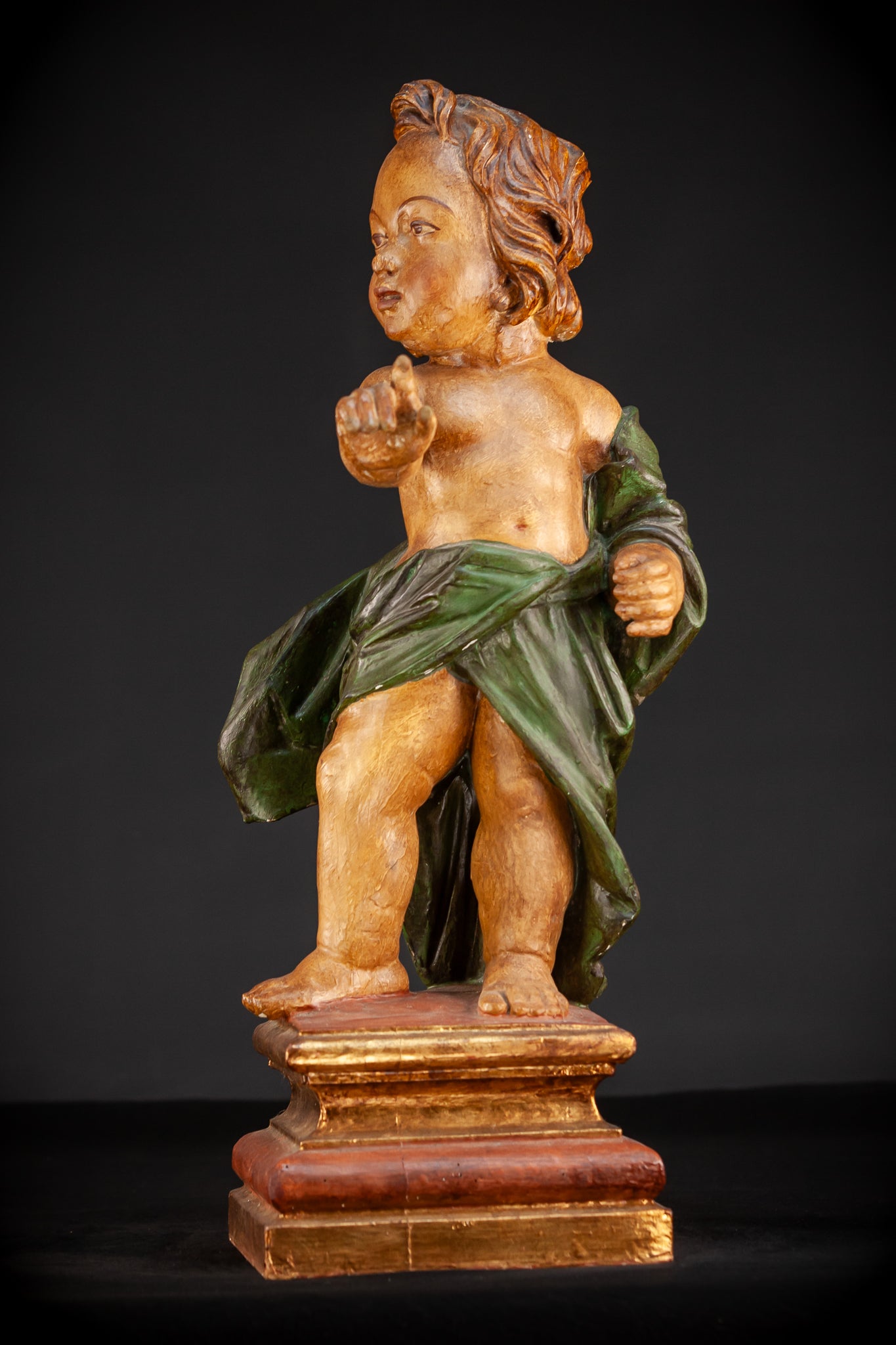 Putto Sculpture | 1800s Wooden Statue | 25"