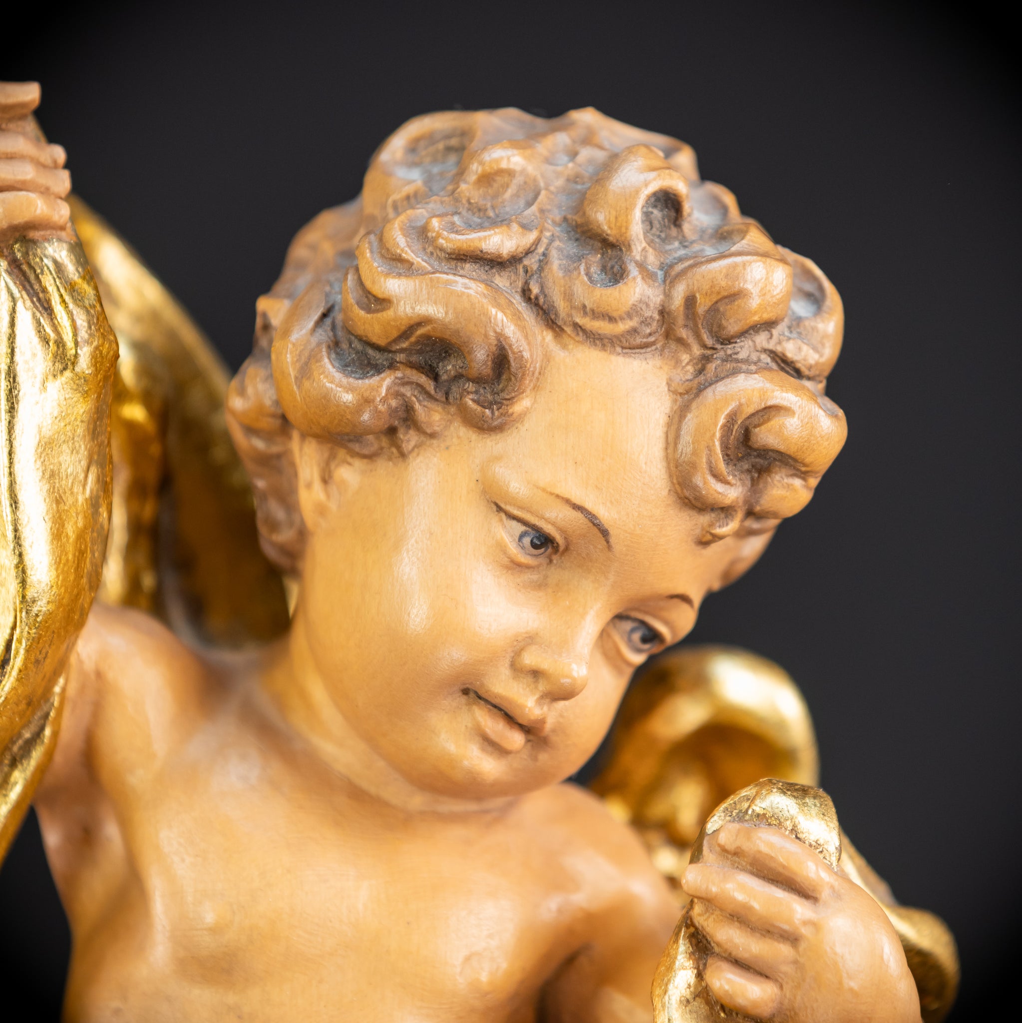 Angel Italian Wooden Sculpture | Mid 1900s Vintage | 10.2 inches (26 cm)
