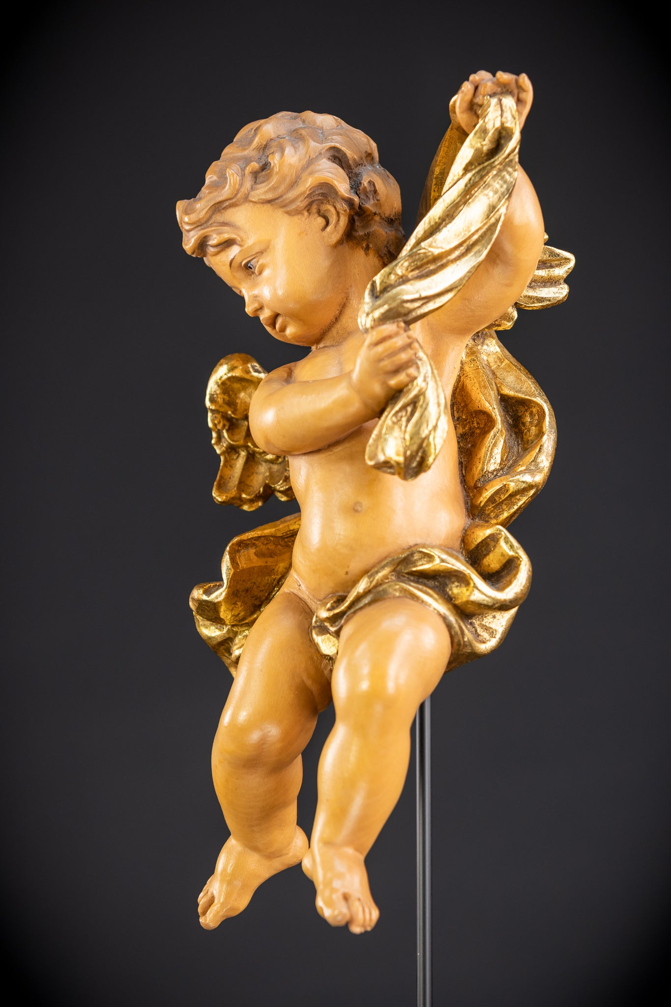 Angel Italian Wooden Sculpture | Mid 1900s Vintage | 10.4 inches (26.5 cm)