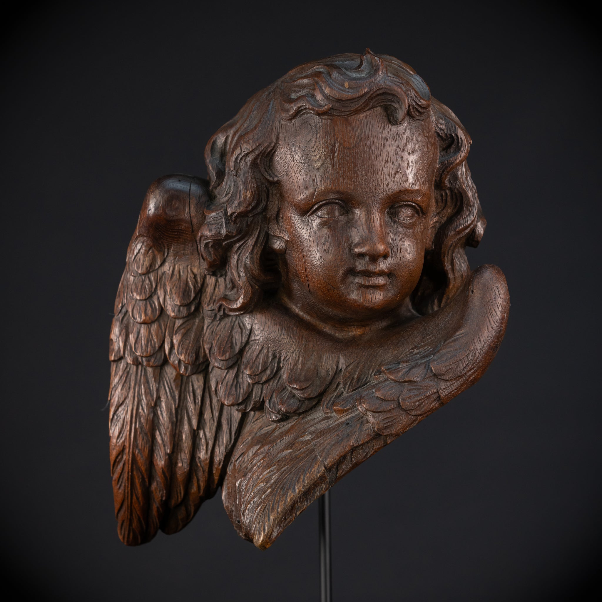  Angel Sculpture A | 1700s Wooden 13" / 33cm