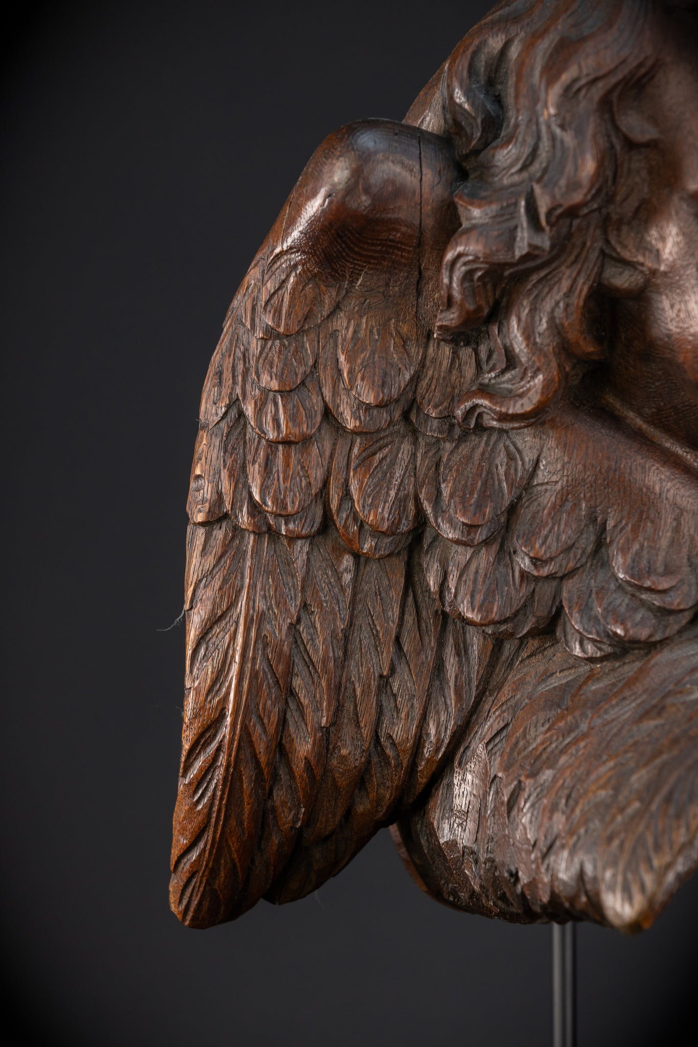 Angel Sculpture A Wood Carved | 1700s Antique | 13" / 33cm