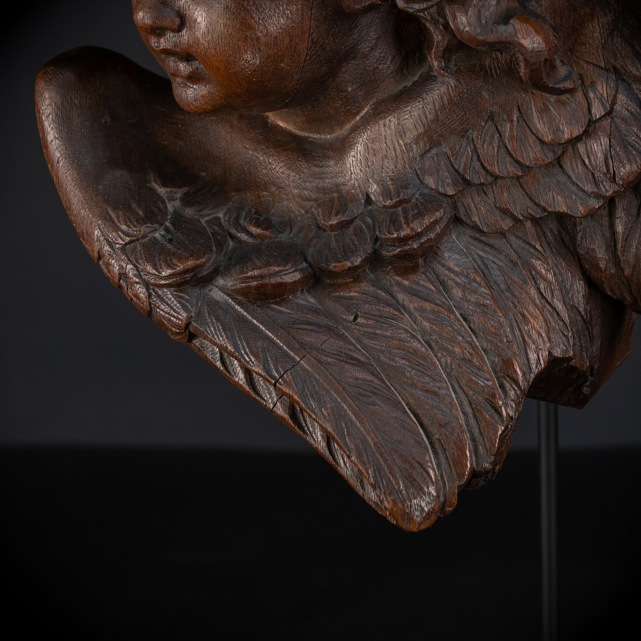 Angel Sculpture B Wood Carved | 1700s Antique | 12.2" / 31 cm