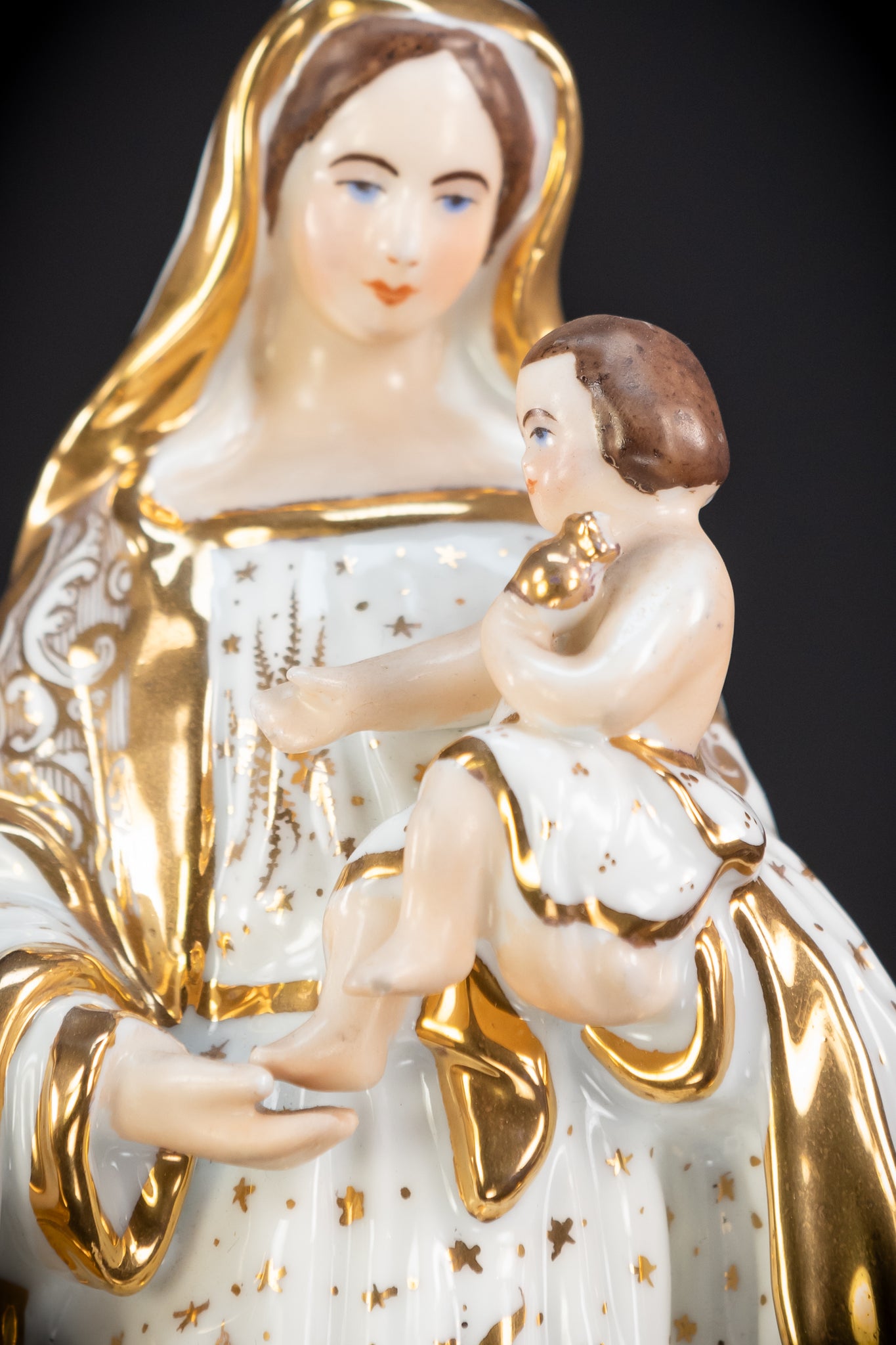Virgin Mary with Infant Jesus Porcelain Statue | 1800s Antique | 13.8"/ 35 cm