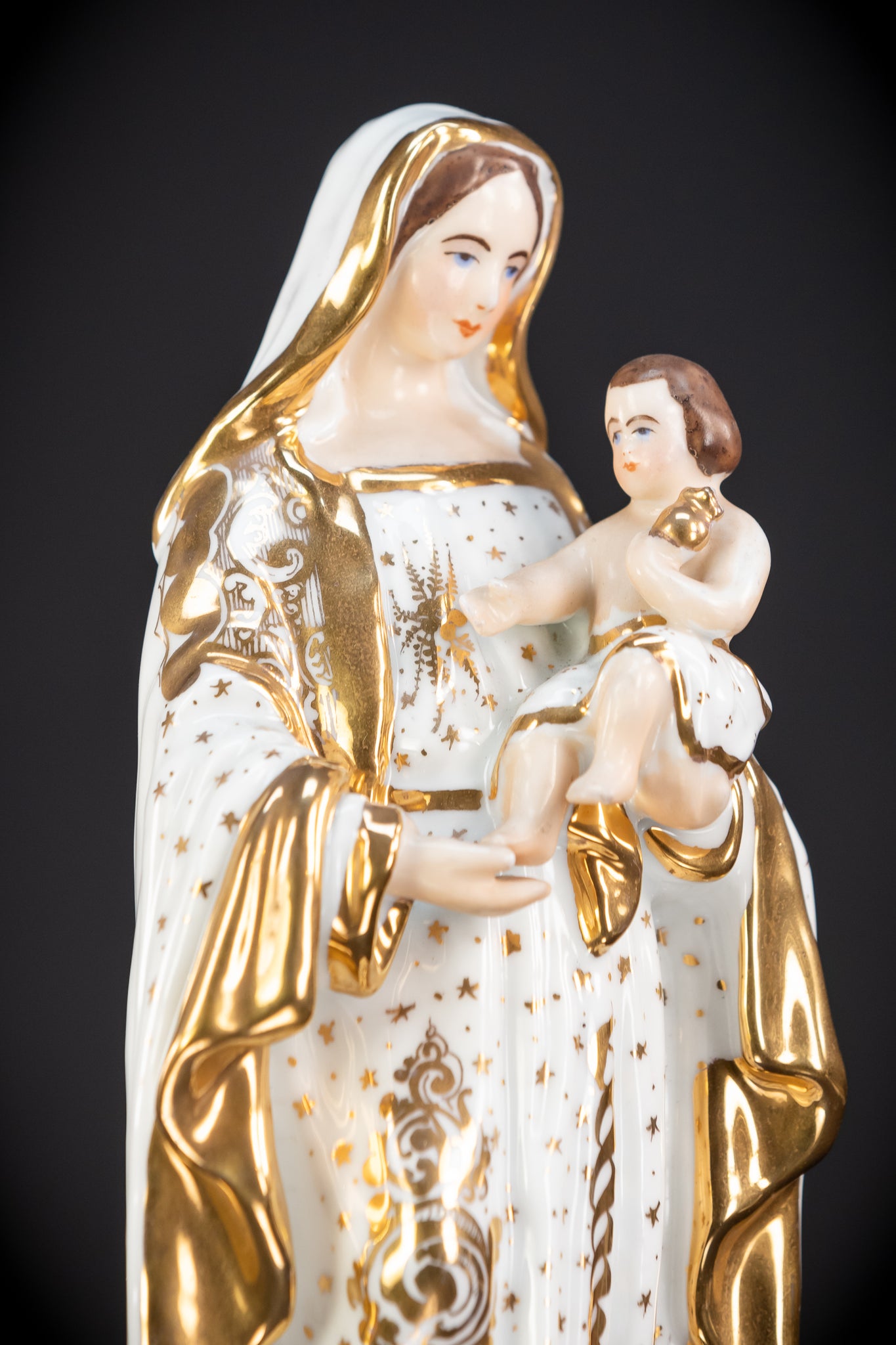 Virgin Mary with Infant Jesus Porcelain Statue | 1800s Antique | 13.8"/ 35 cm