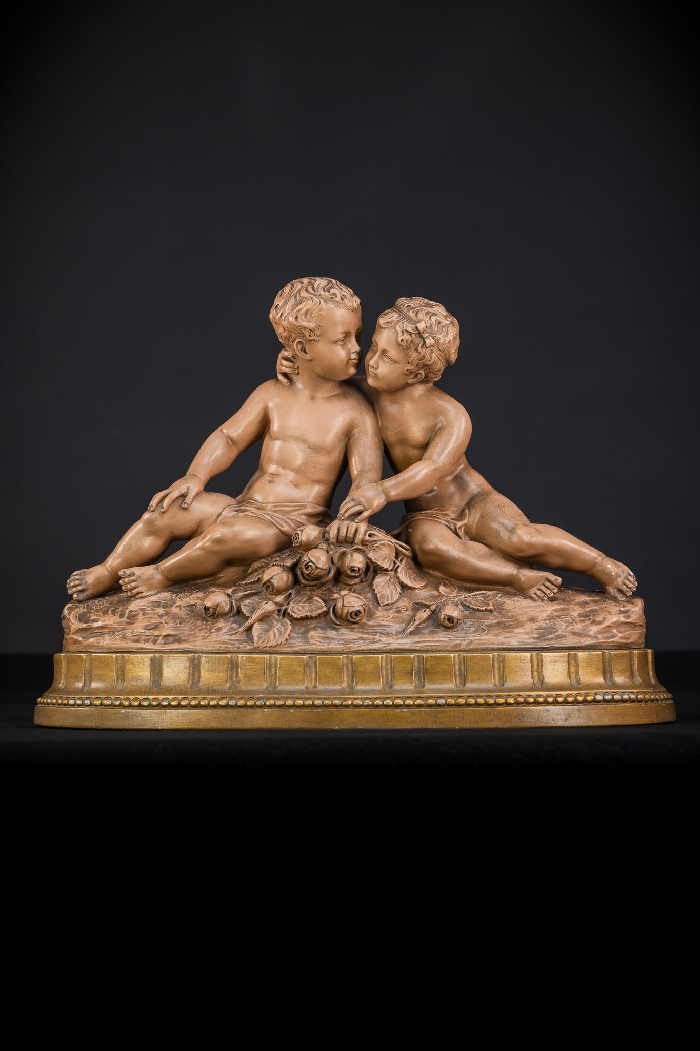 Pair of Putti Terracotta Group Sculpture | Signed H Heusers 18.9" / 48 cm