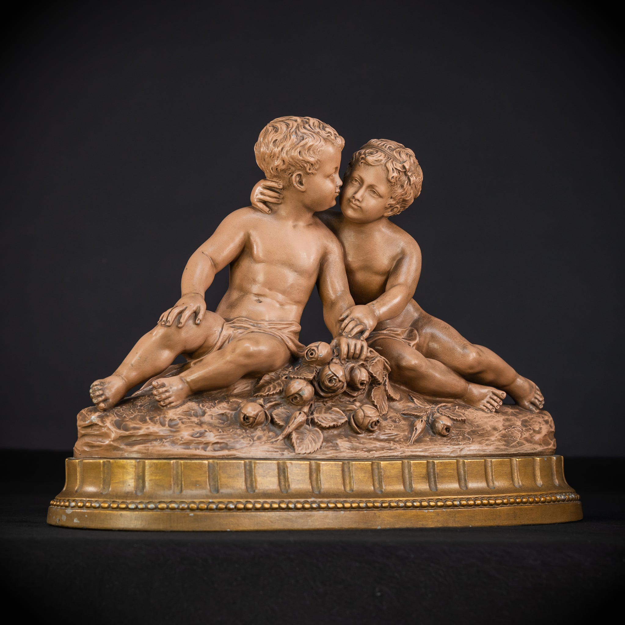 Putti Terracotta Sculpture | Signed H Heusers | Early 1900s Antique | 18.9" / 48 cm