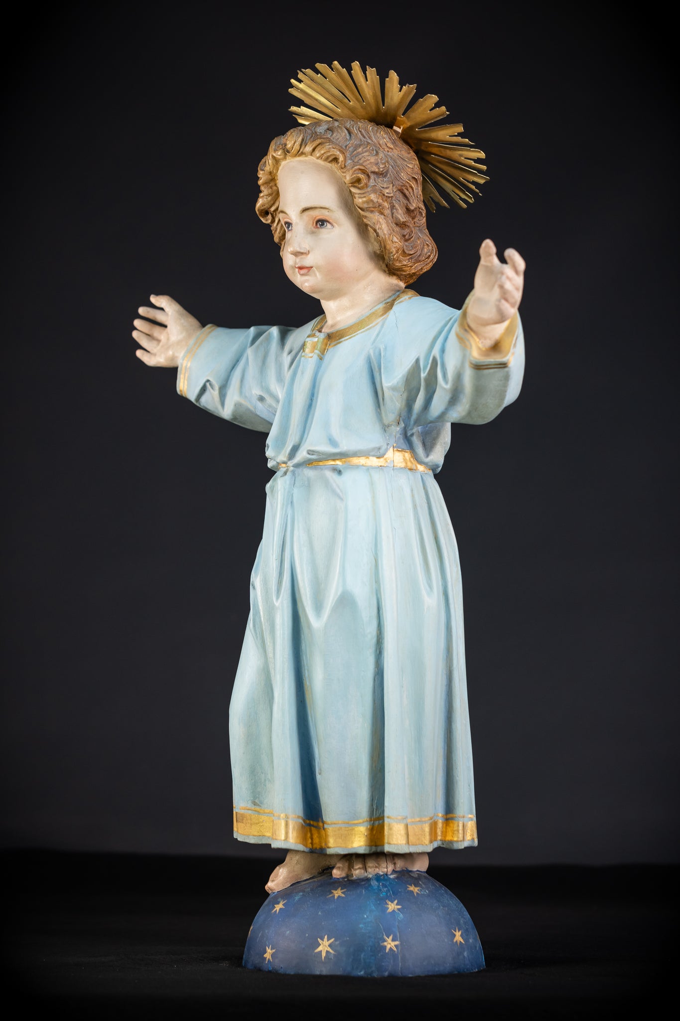 Infant Jesus of Prague Wooden Sculpture | Antique Santo Nino Carving | 23.6" / 60 cm