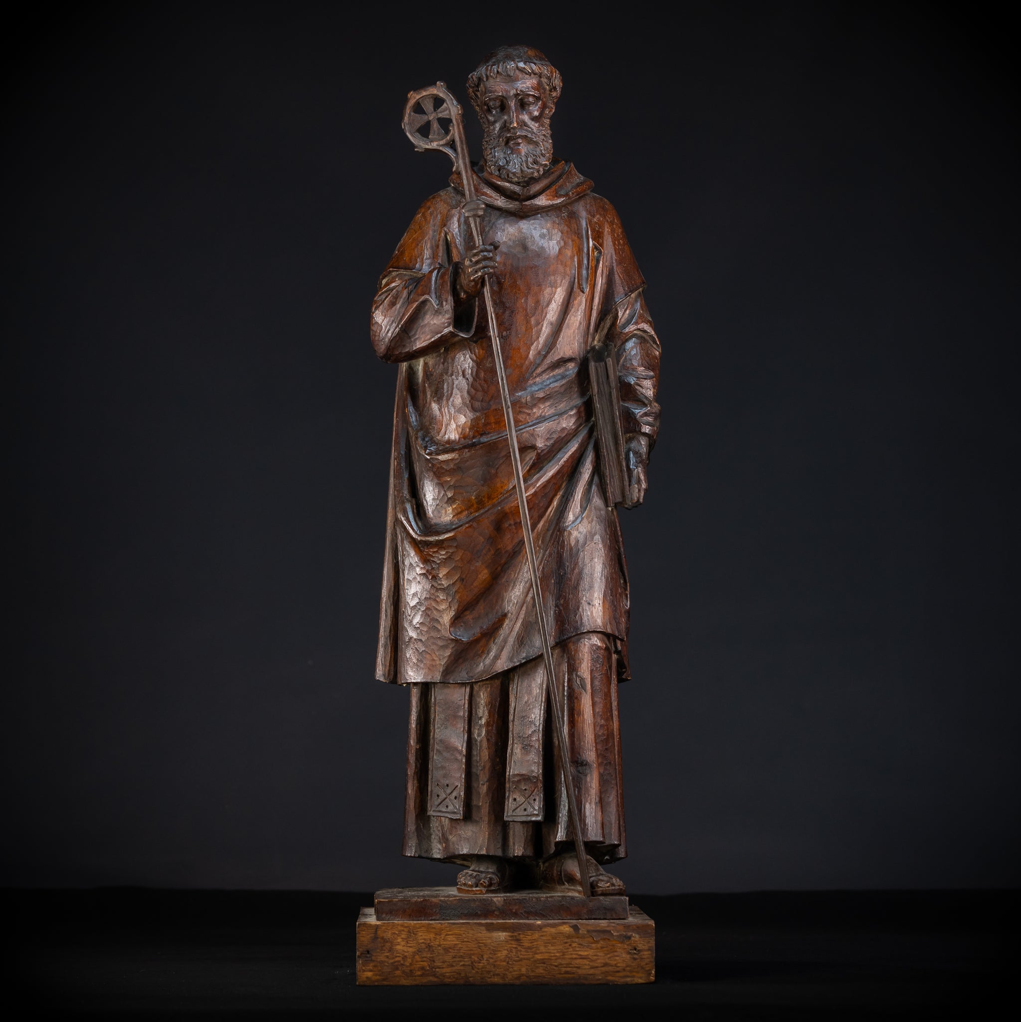 St Benedict of Nursia Wood Carving Sculpture | 1700s Antique | 27.2"/ 69 cm