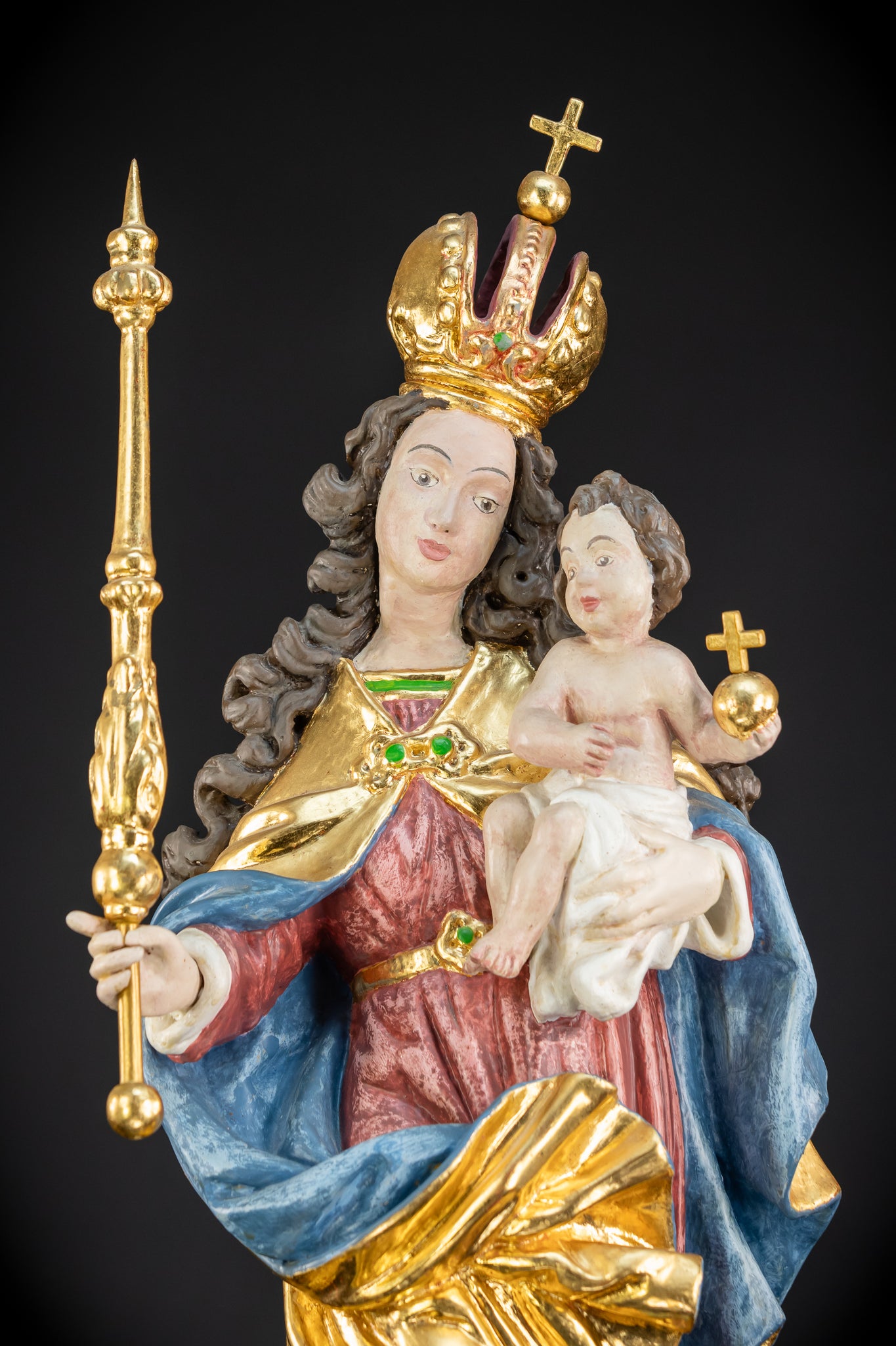 Virgin Mary with Infant Jesus Wooden Sculpture | Mid 1900s Vintage | 26” / 66 cm