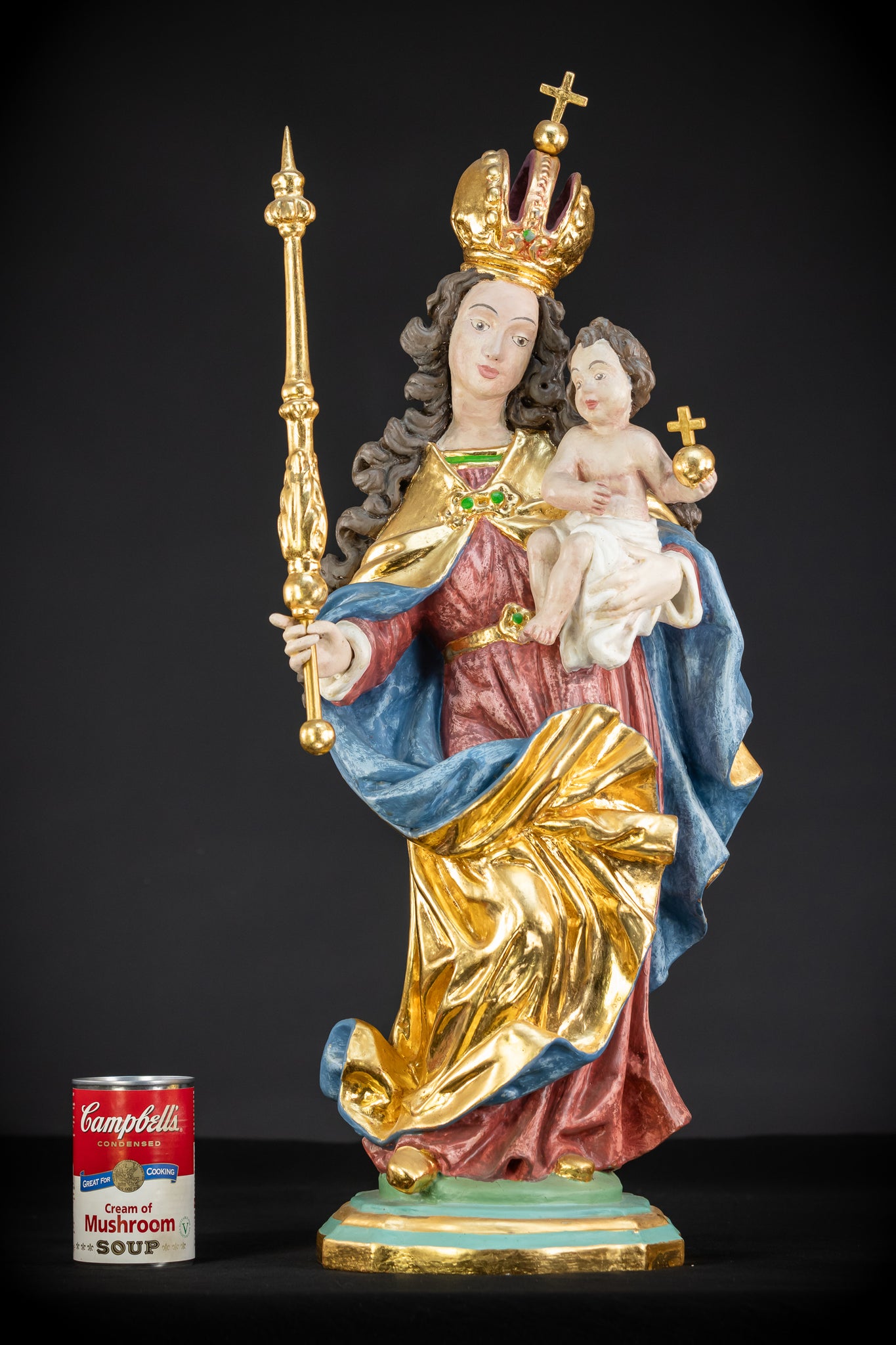 Virgin Mary with Infant Jesus Wooden Sculpture | Mid 1900s Vintage | 26” / 66 cm