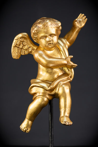 Angel Sculpture A | Carved Putto 1800s 13.2" / 33.5 cm