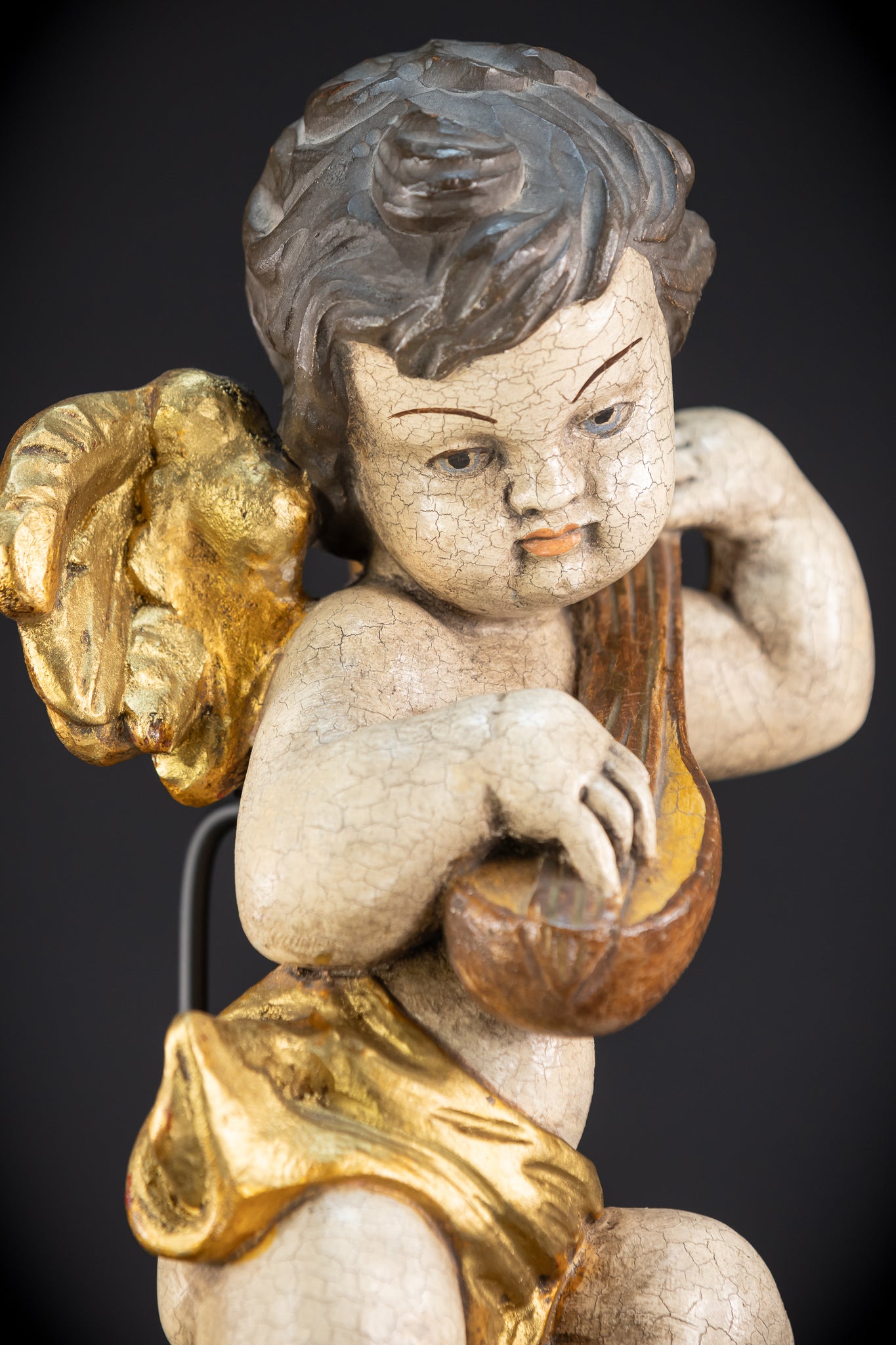 Wood Carving Angel Statue | Mid 1900s Vintage | 16.2" / 41 cm