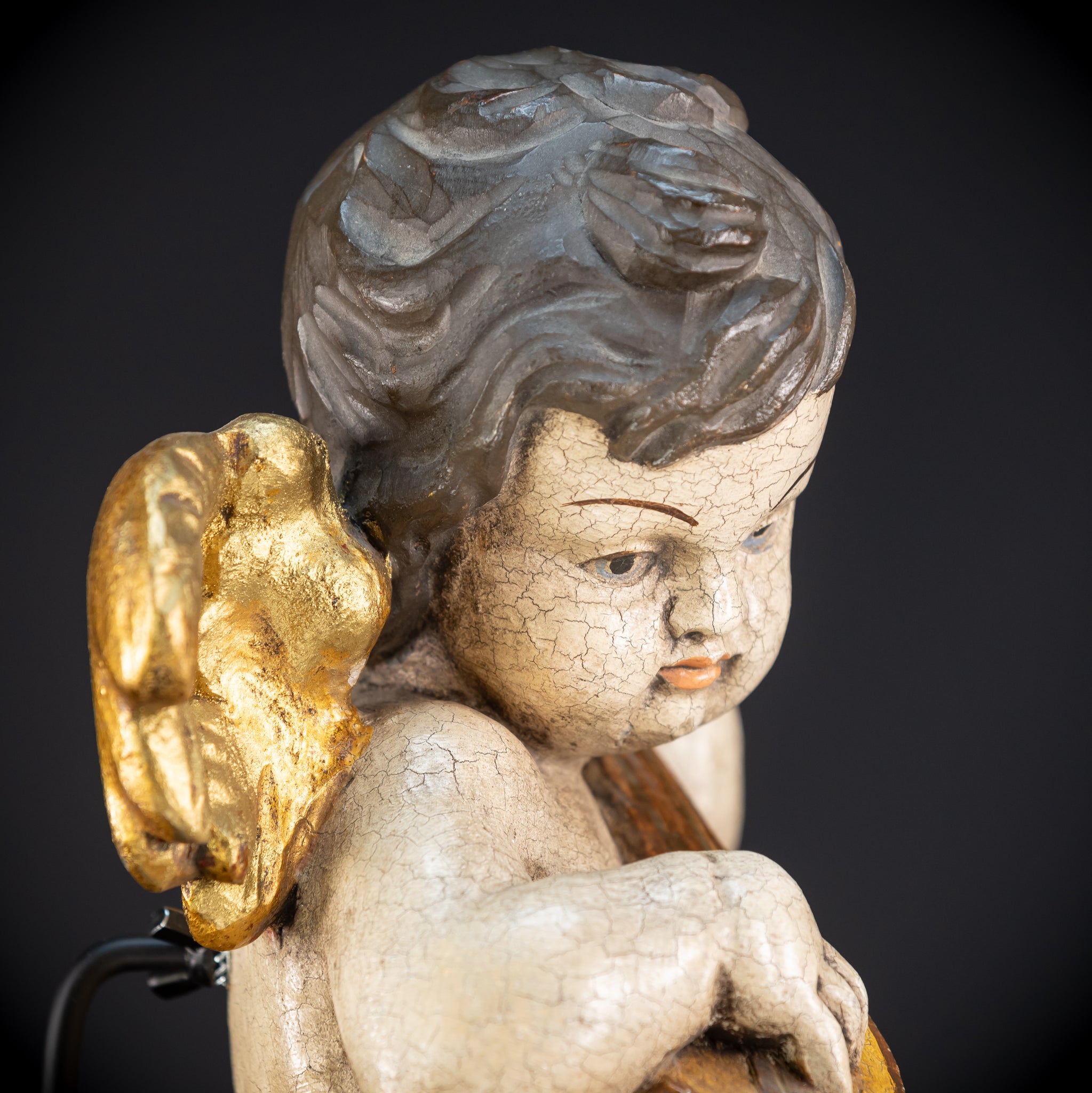 Wood Carving Angel Statue | Mid 1900s Vintage | 16.2" / 41 cm