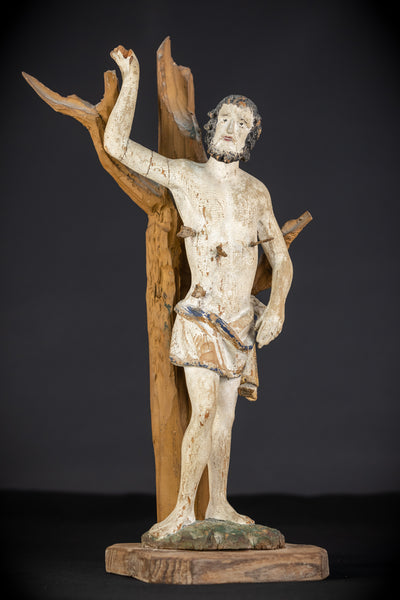 Saint Sebastian Wooden Sculpture | 1700s Antique | 17.9”