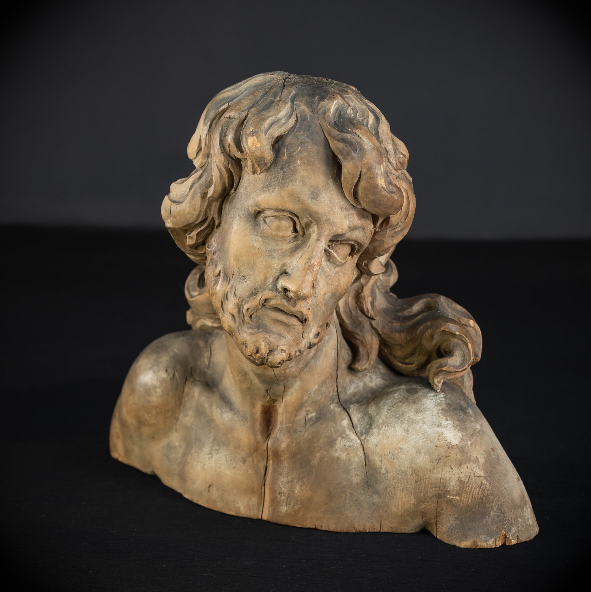 Jesus Bust Wood Carving | 16th Century Mannerism | 15" / 32.5 cm