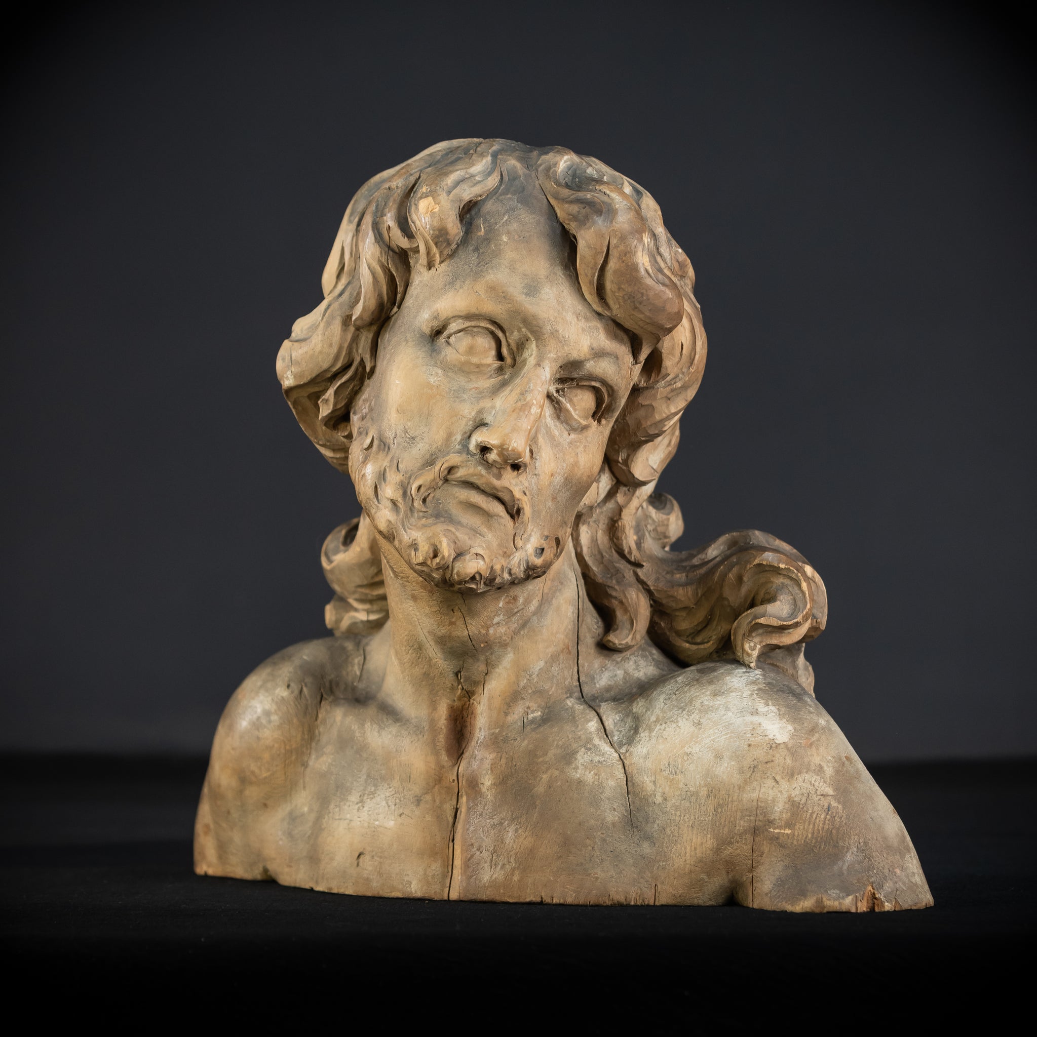 Jesus Bust Wood Carving | 16th Century Mannerism | 15" / 32.5 cm
