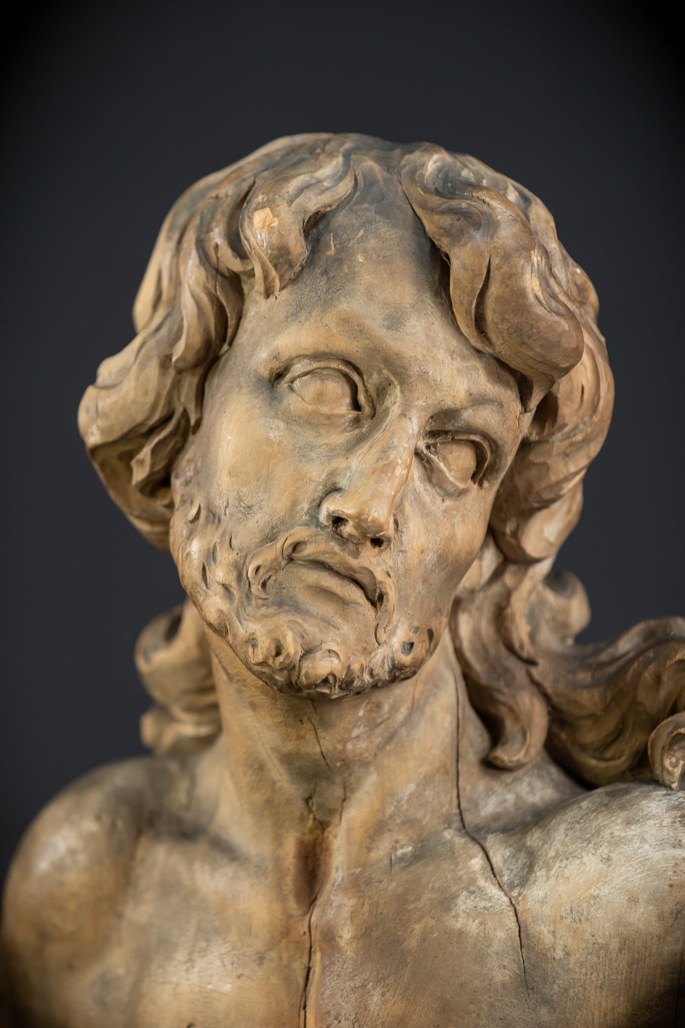 Jesus Bust Wood Carving | 16th Century Mannerism | 15" / 32.5 cm