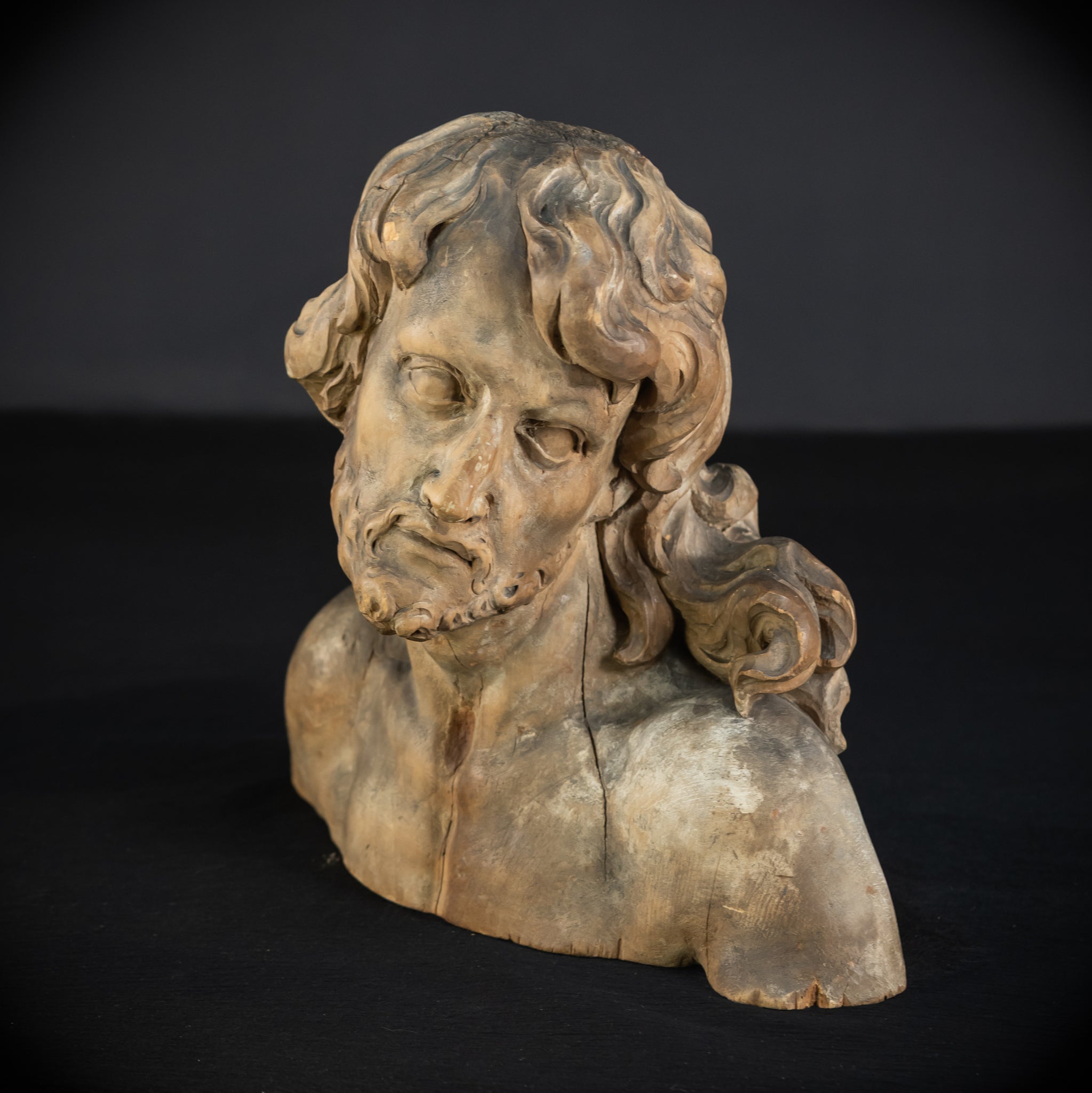 Jesus Bust Wood Carving | 16th Century Mannerism | 15" / 32.5 cm