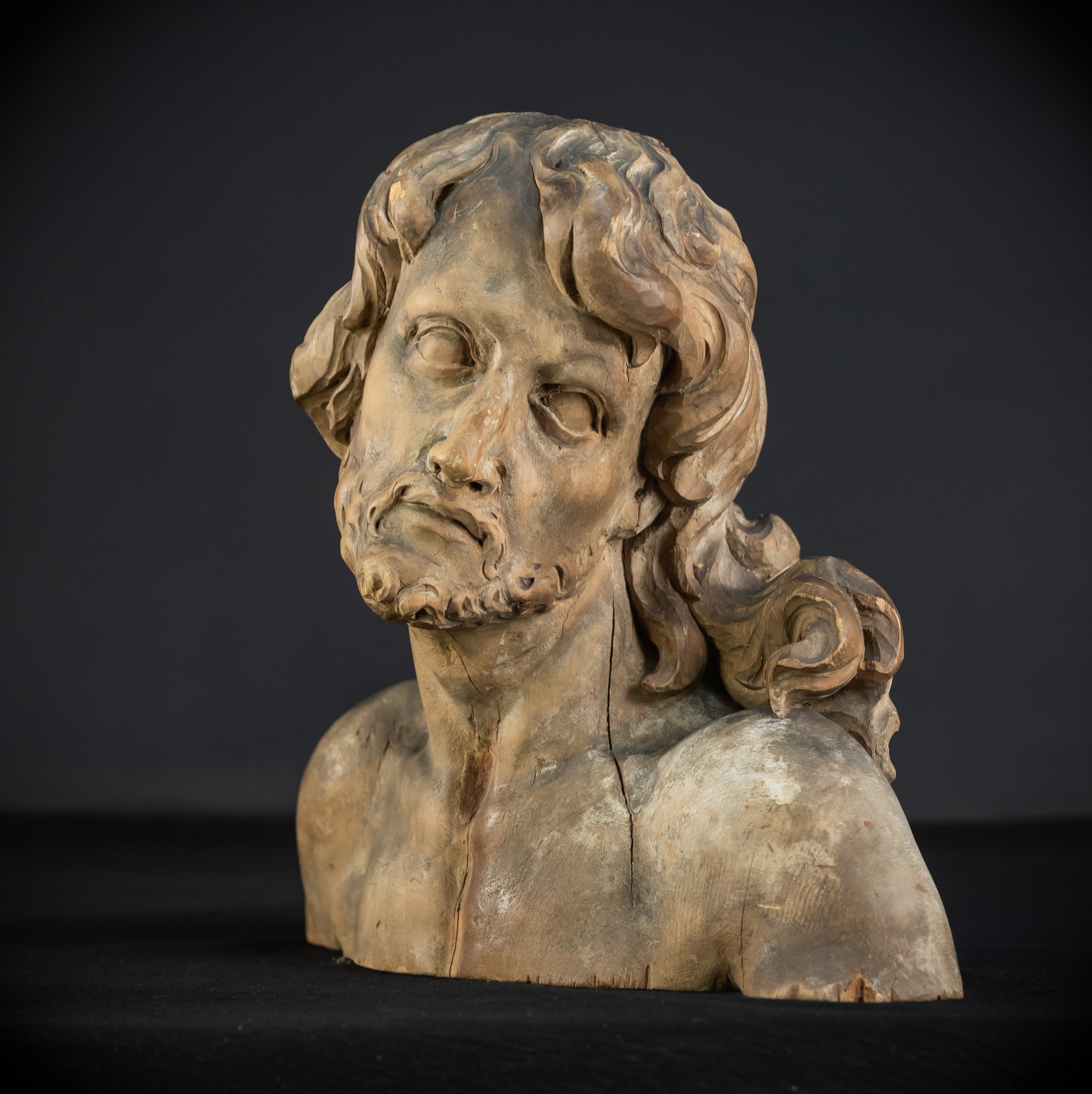 Jesus Bust Wood Carving | 16th Century Mannerism | 15" / 32.5 cm