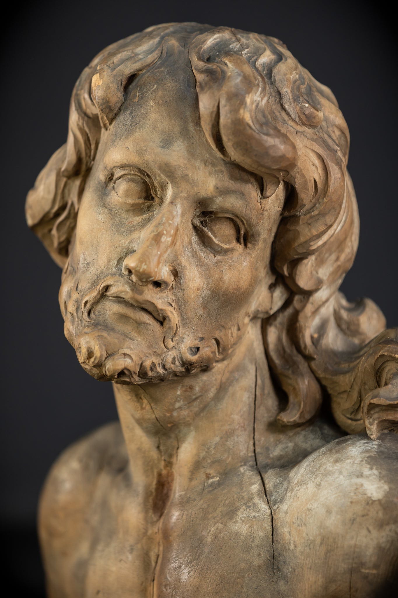 Jesus Bust Wood Carving | 16th Century Mannerism | 15" / 32.5 cm